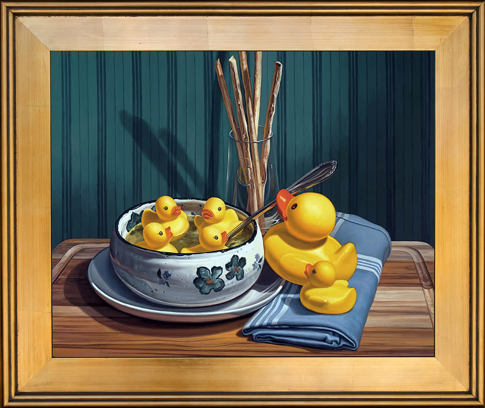 Kevin grass duck soup gold frame acrylic on aluminum panel painting xexfdb