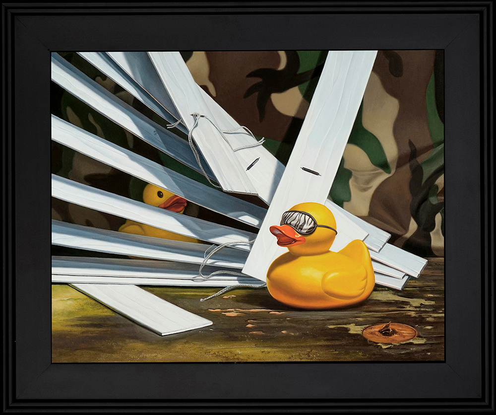 Kevin grass duck blind black frame acrylic on aluminum panel painting ed6t5e