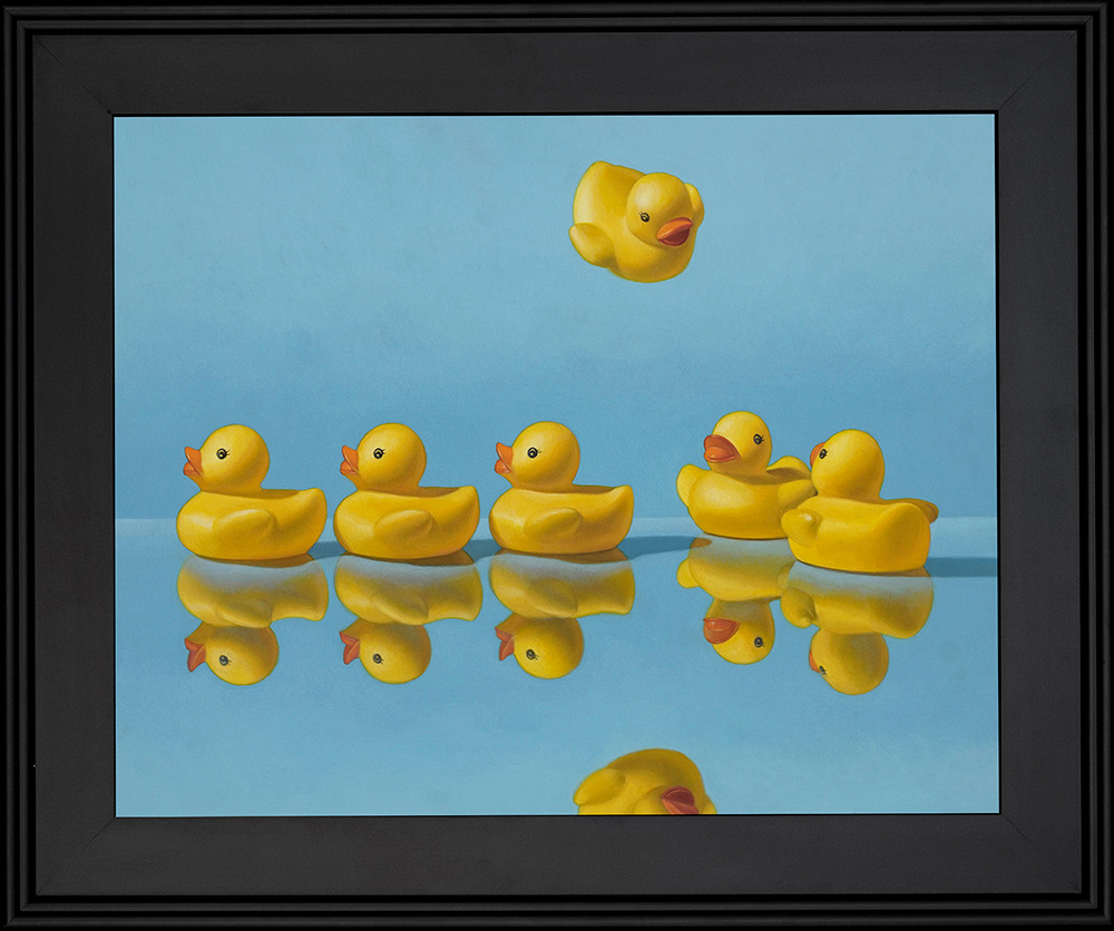 Kevin grass getting all your ducks in a row black frame acrylic on aluminum panel painting bhpuhl
