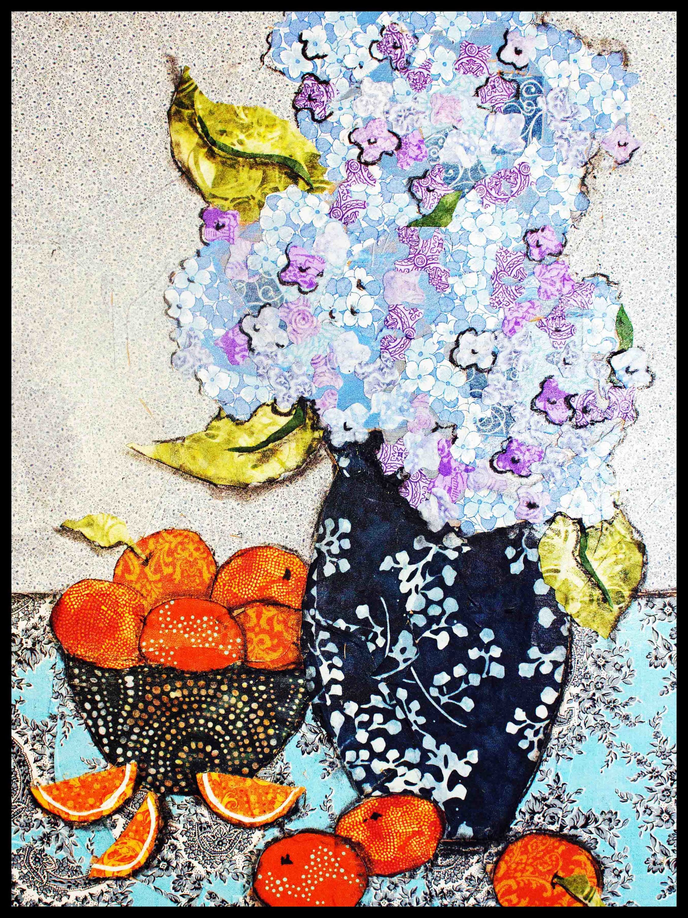 Hydrangea and oranges r framed qleppu