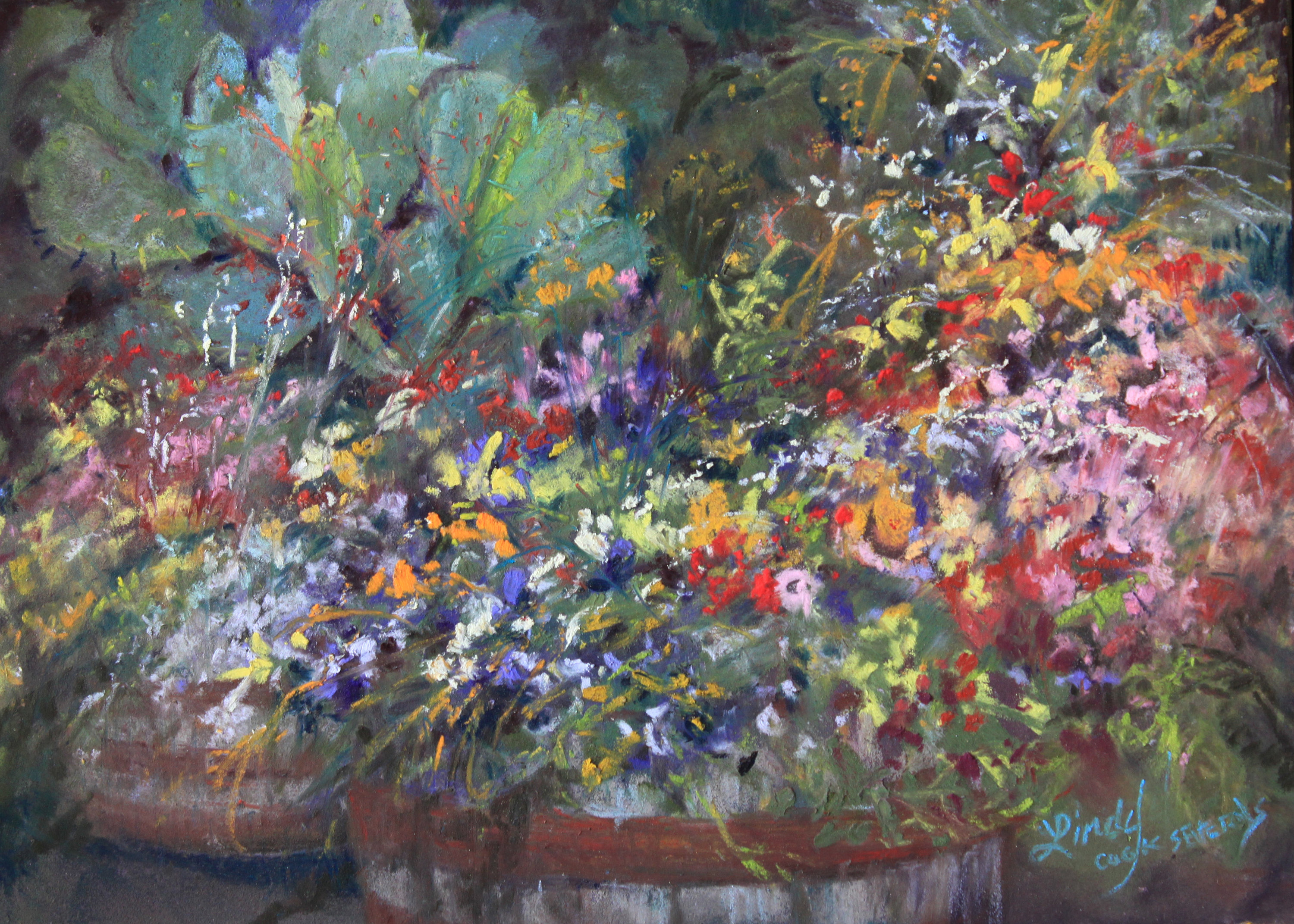 Cactus amid the flowers 5x7 pastel lindy c severns 3b13 web jvumtx