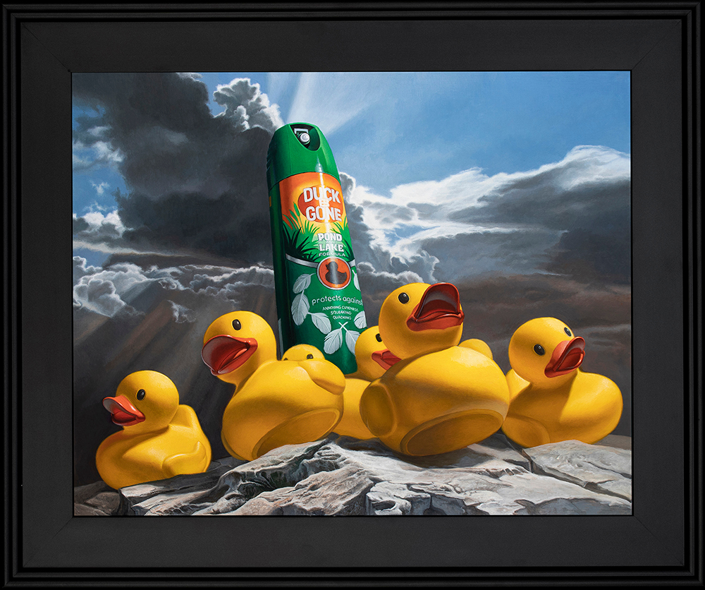 Kevin grass duck off  black frame acrylic on aluminum panel painting uxhpr0