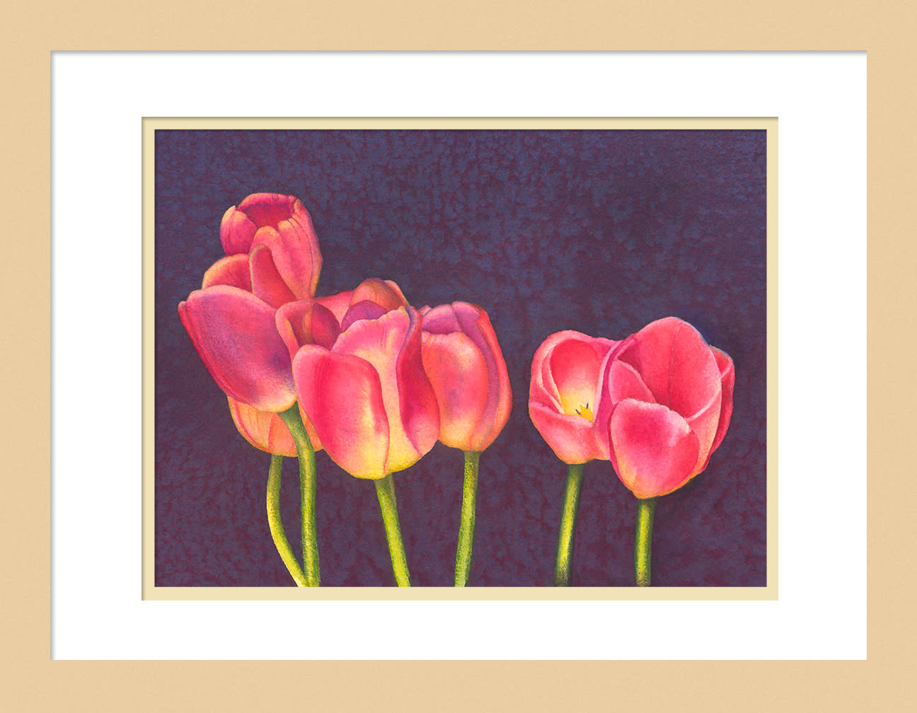 050201 red tulips on purple 9x12 framed to 12x16 m9lbah