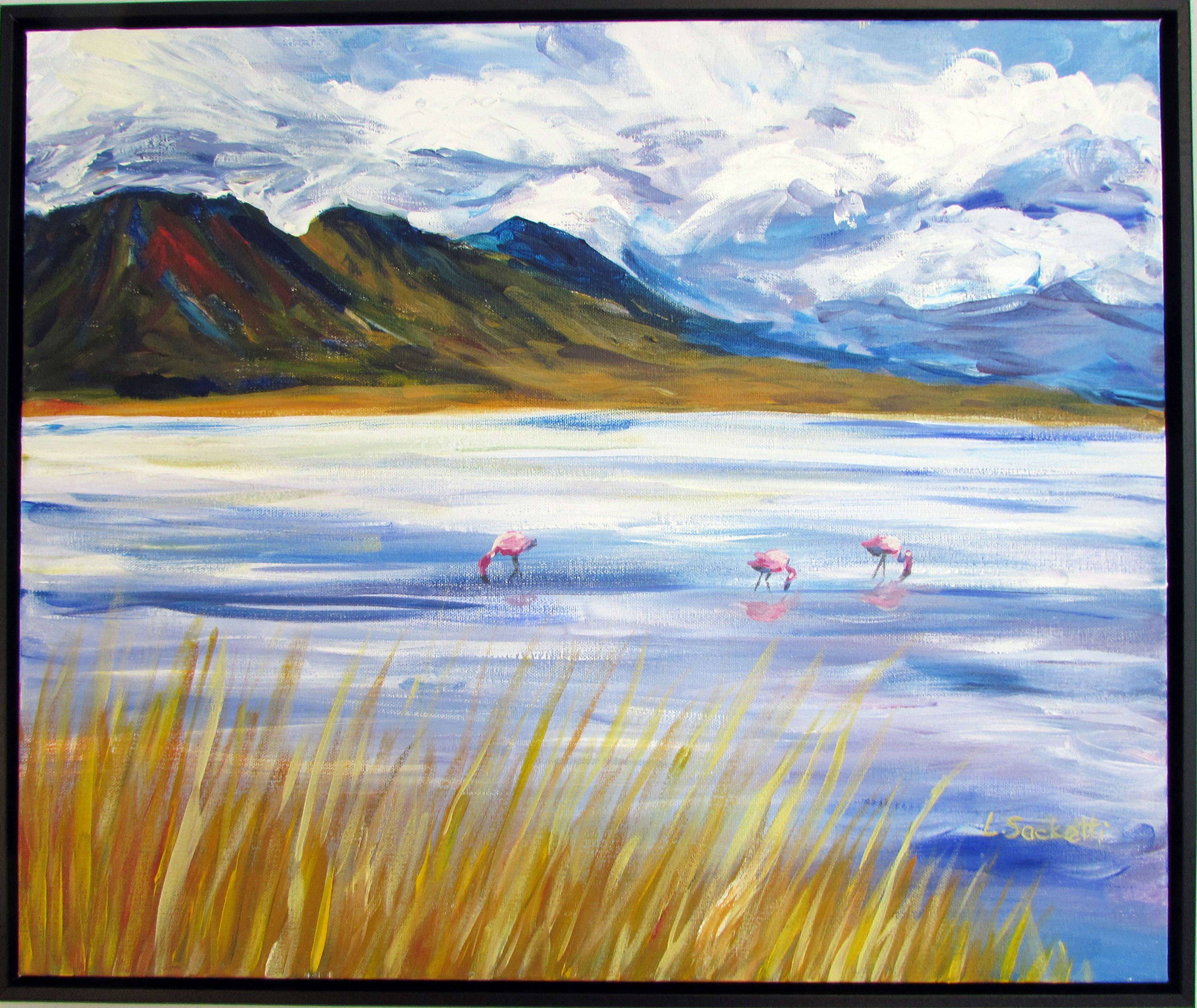 Img 2594 flamingos in lagoon 1 framed bioo2g