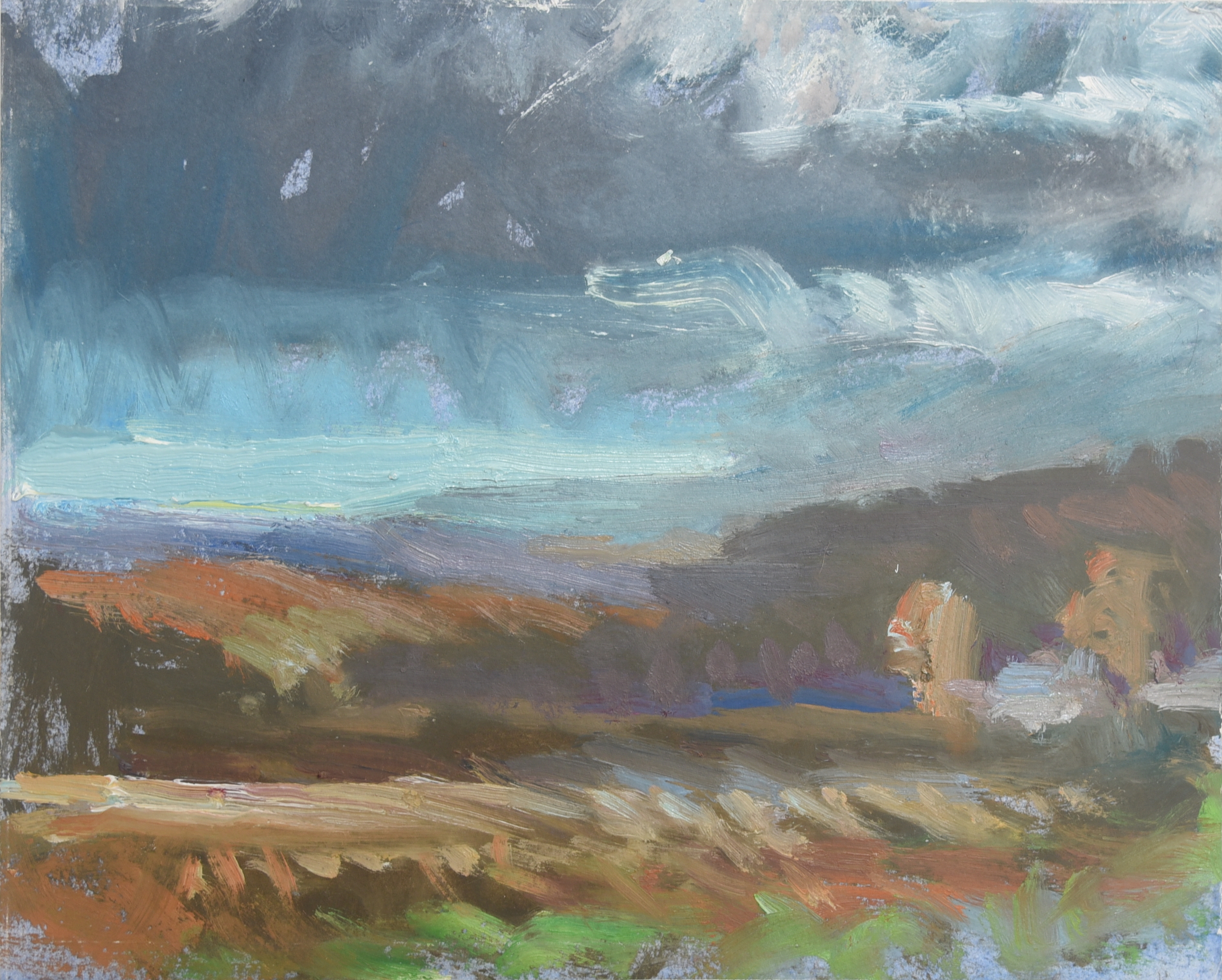 Storm on route 61. oil on paper panel 8 22x10 22 copy d8sd0f