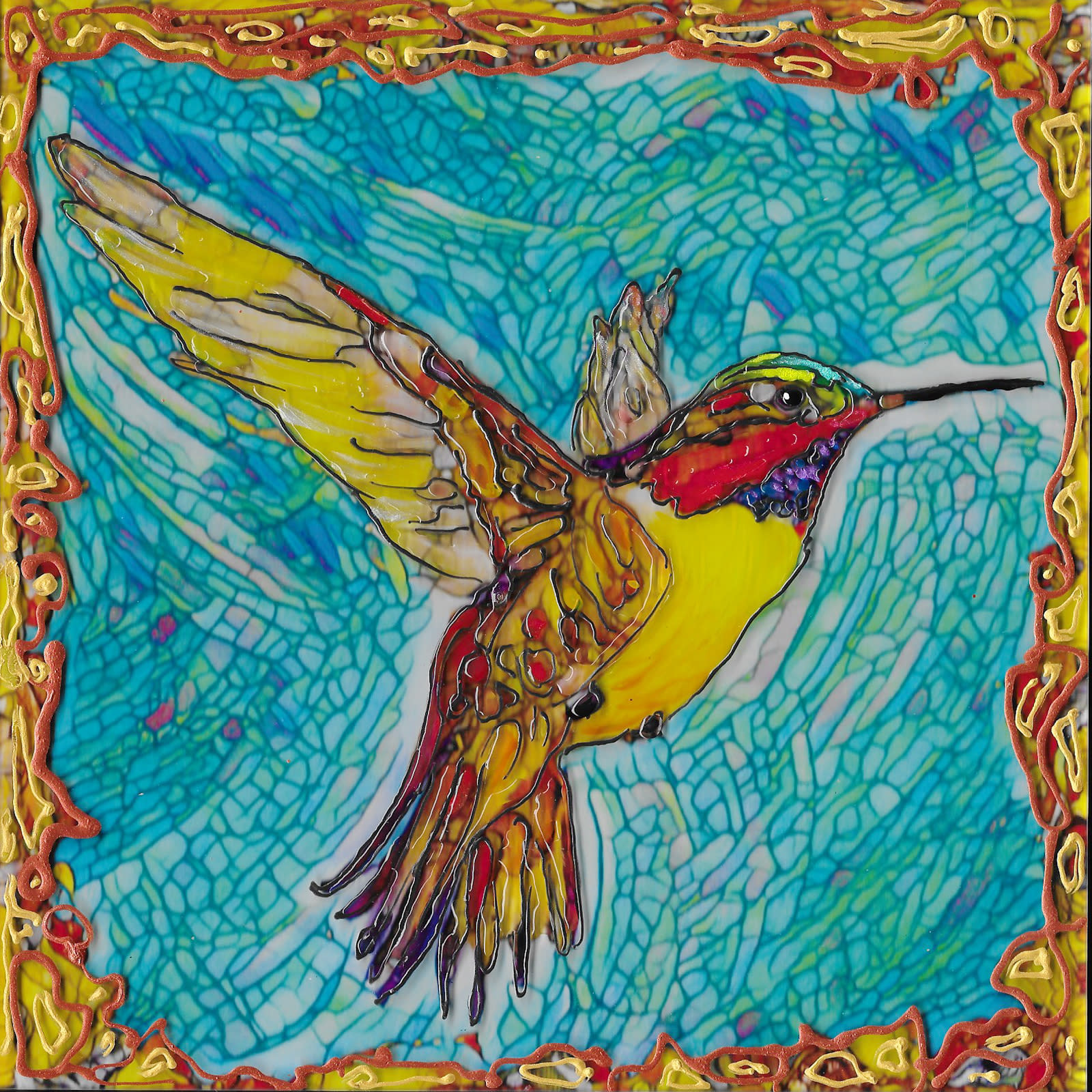 Flying hummer 1 on acrylic cdhv6o