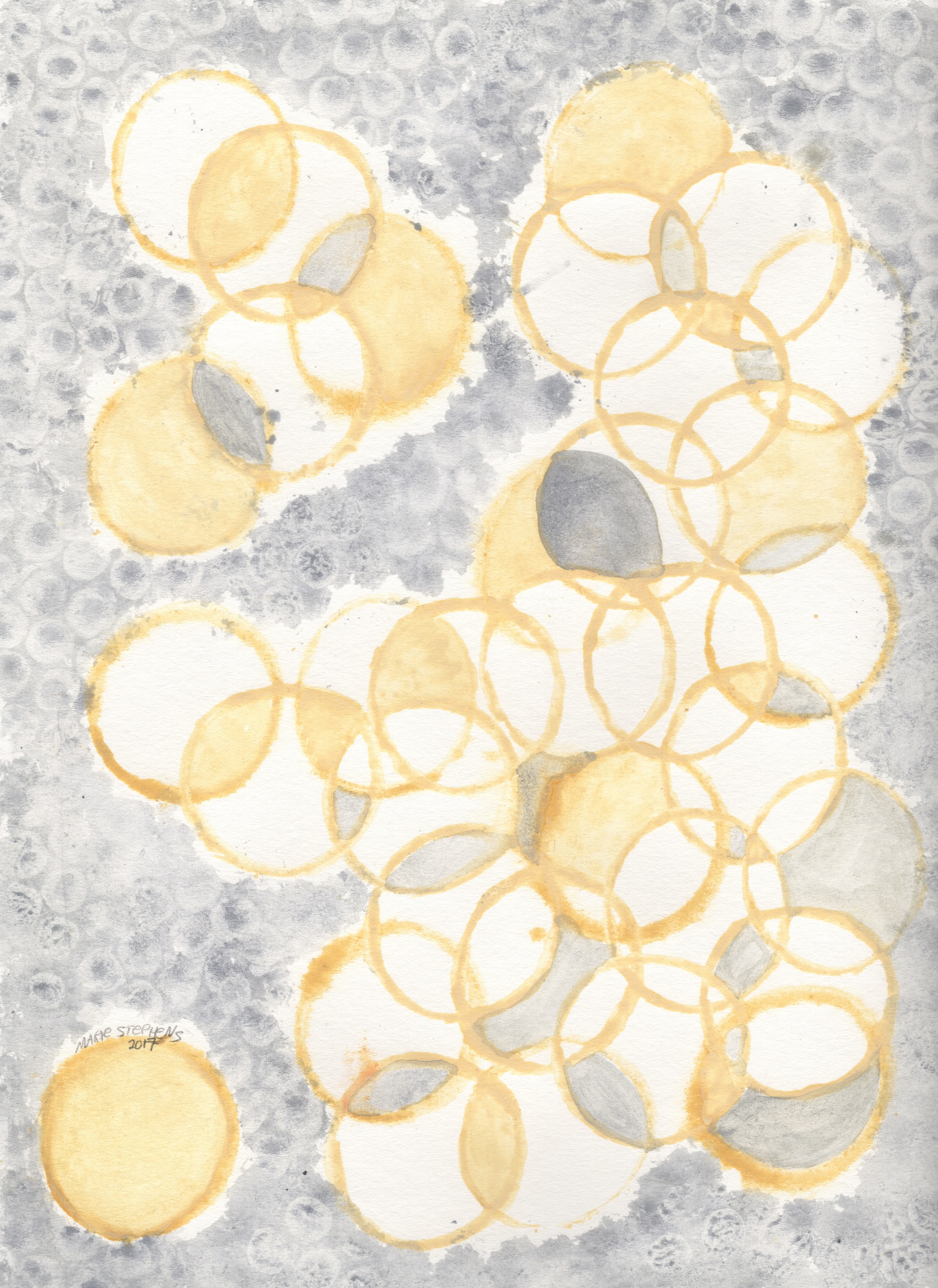 Abstract pale dijon mustard yellow light gray circles and bubbles water color study 2017 mariestephensart zbys4j