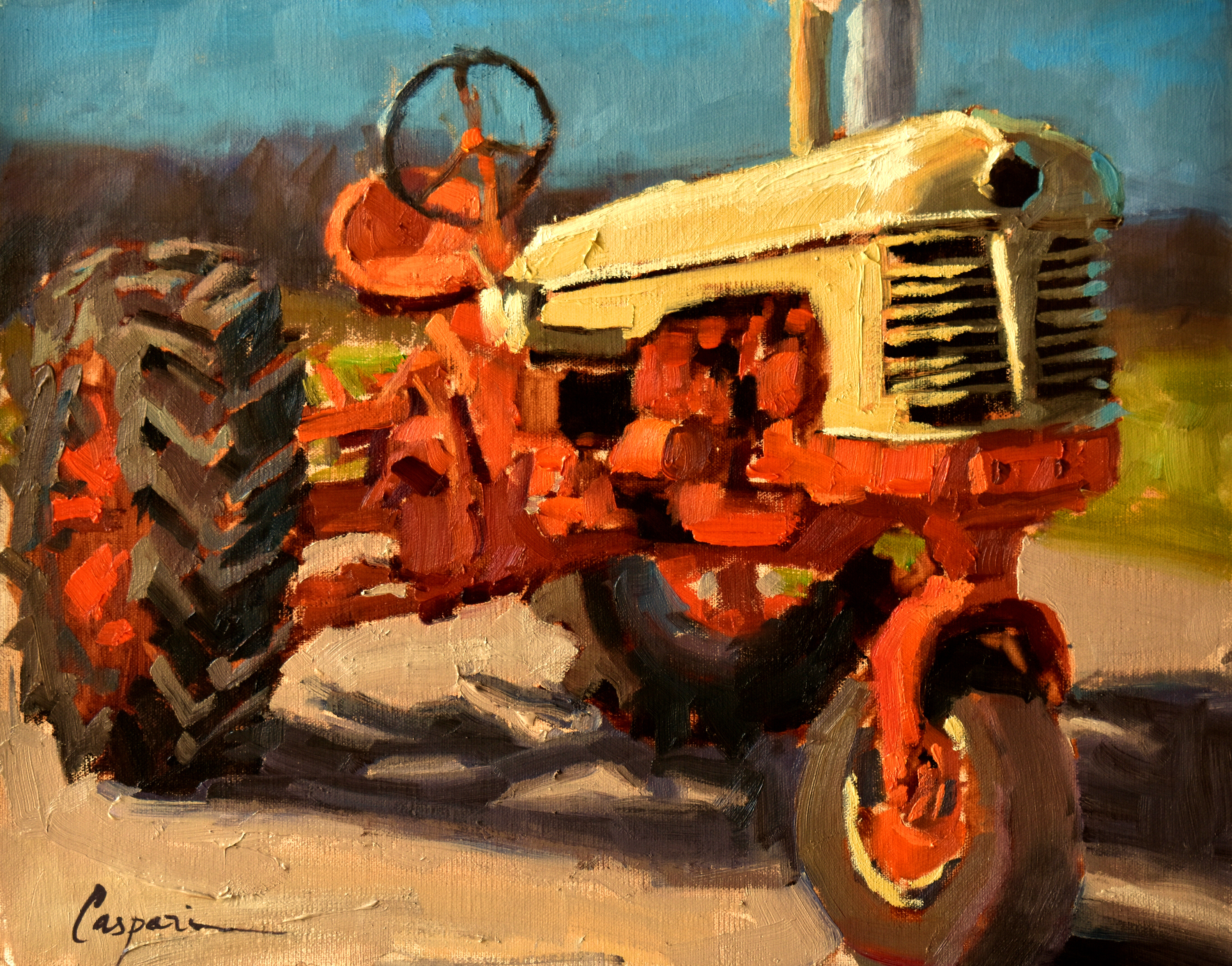 Morris farm tractor 14x11. plein air oil 2020 hh640m