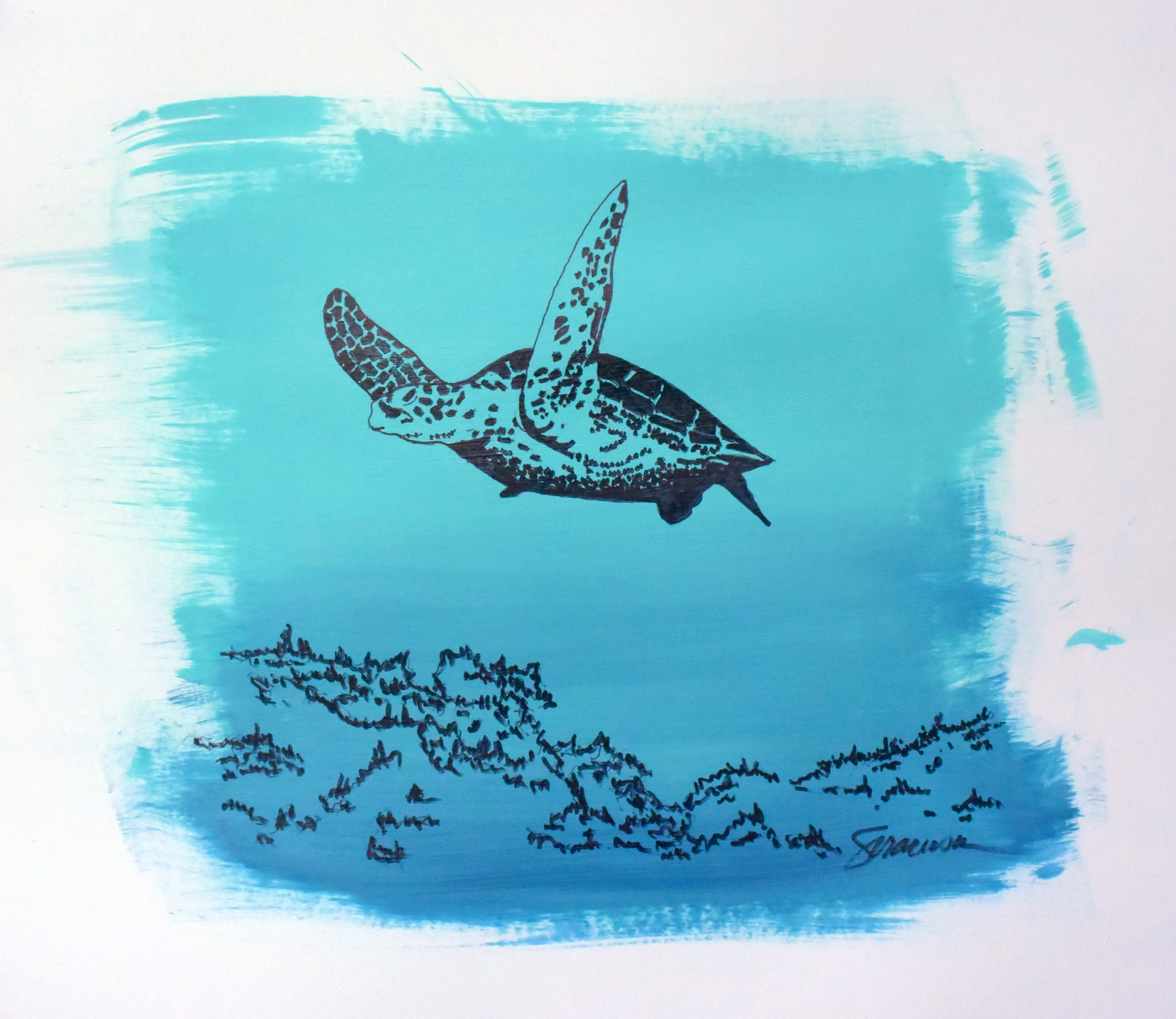 Sea turtle mixed media limited edition print tznbbw