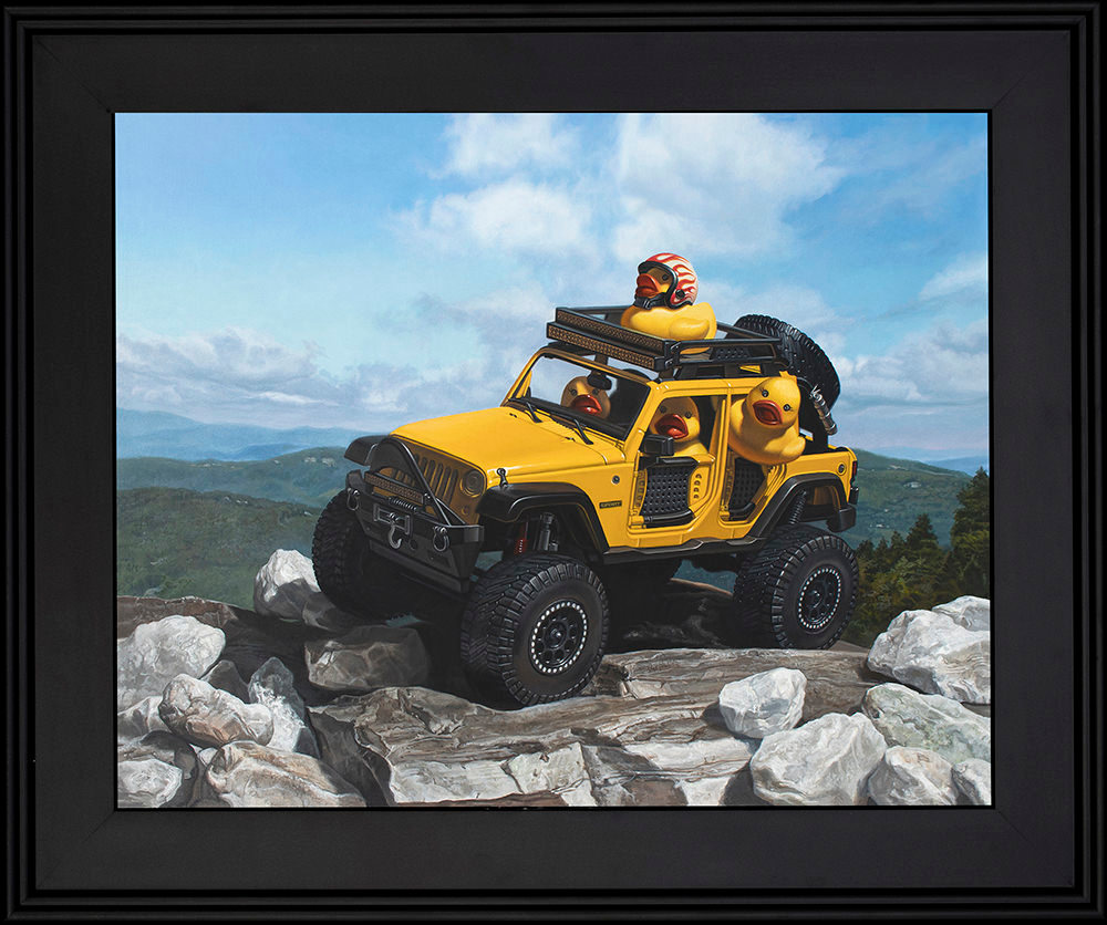 Kevin grass keep on ducking black frame acrylic on aluminum panel painting s3g03s