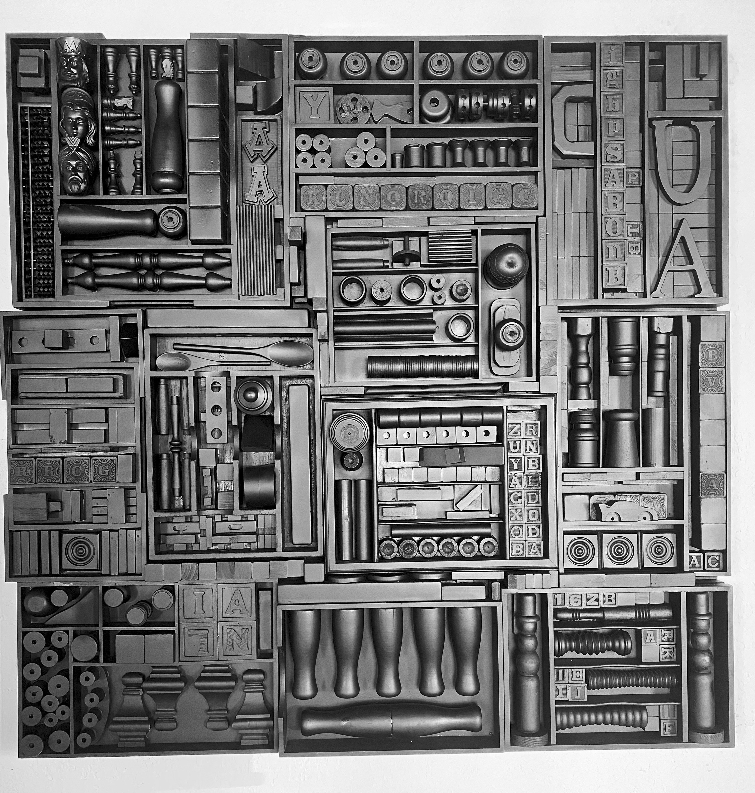 Parallel narrative barbara ziev 48 x 48 wood assemblage matte black 5500. nbvvxh