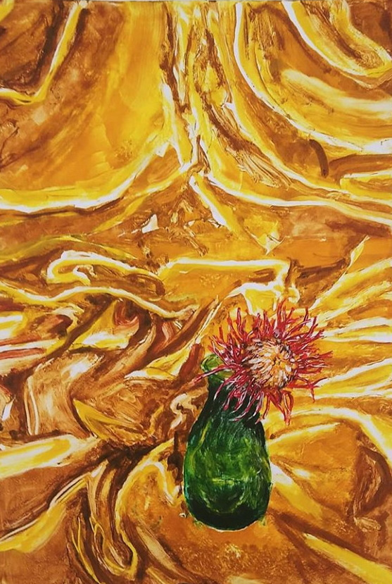 Chrysanthemum gold satin abstraction ht2p92