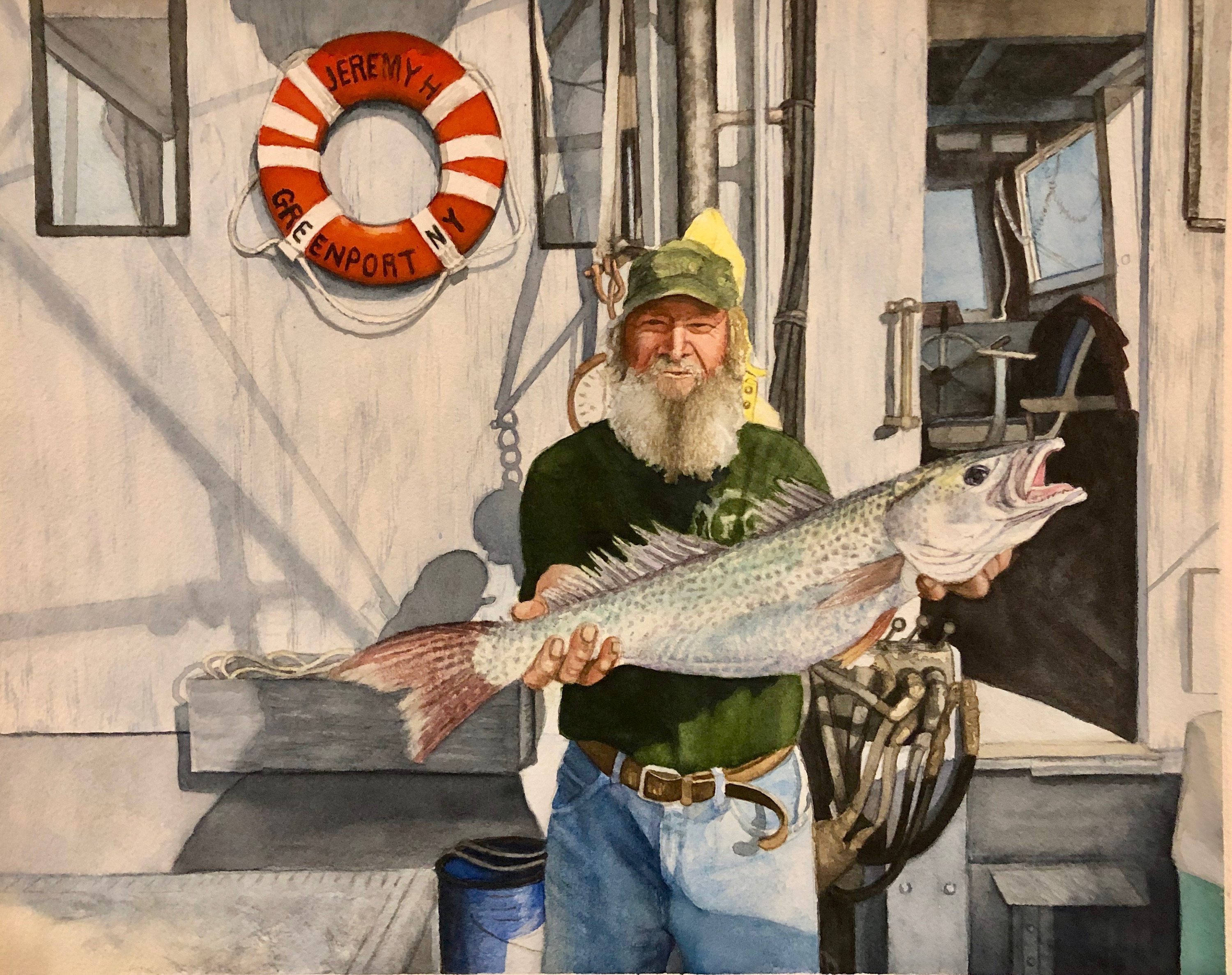 Greenport fisherman 19x23 framed watercolor 450.00 r5otmx
