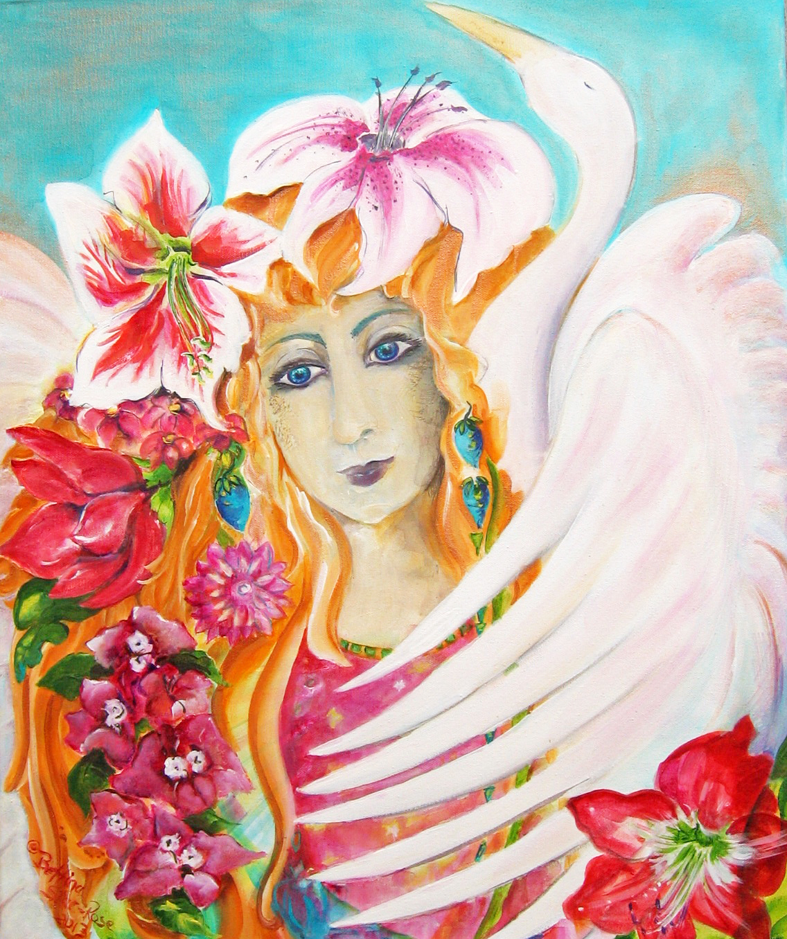 Bird goddess by bettina madini acrylic on canvas 20x16 gp93ik