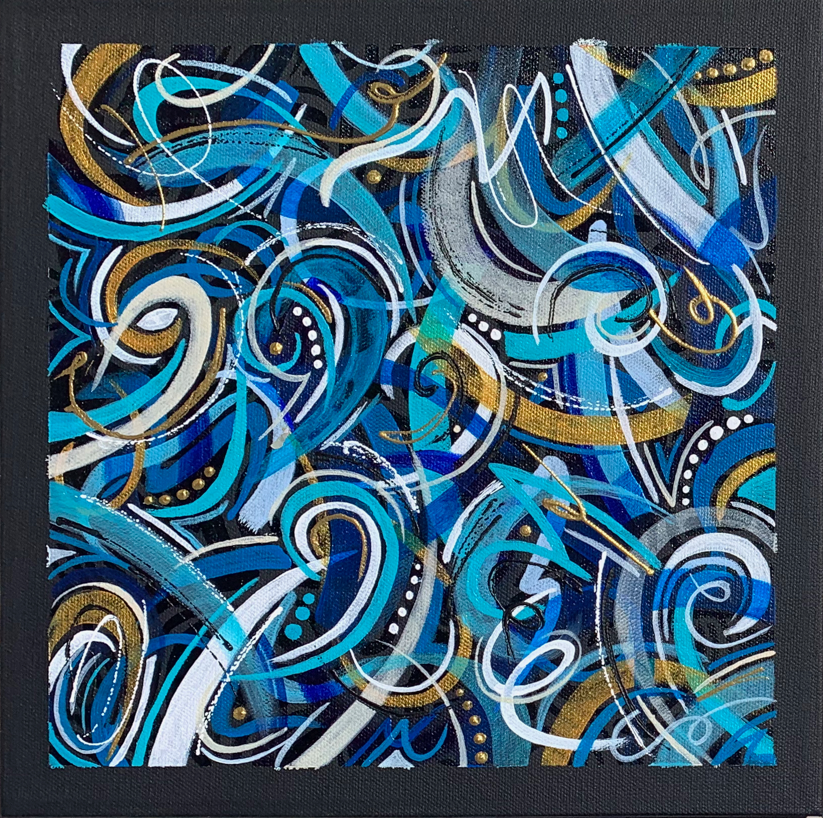 12x12 zabe arts blue swirl abstract painting w0jzbh