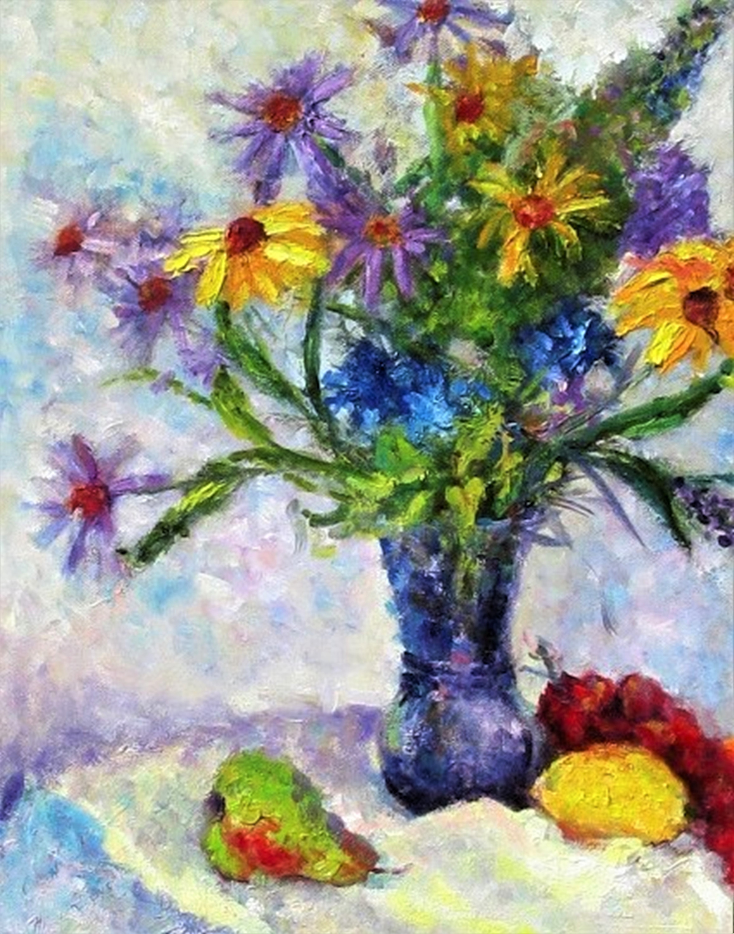 Purple vase with flowers and fruit 16 x 20 resized gyzrjq