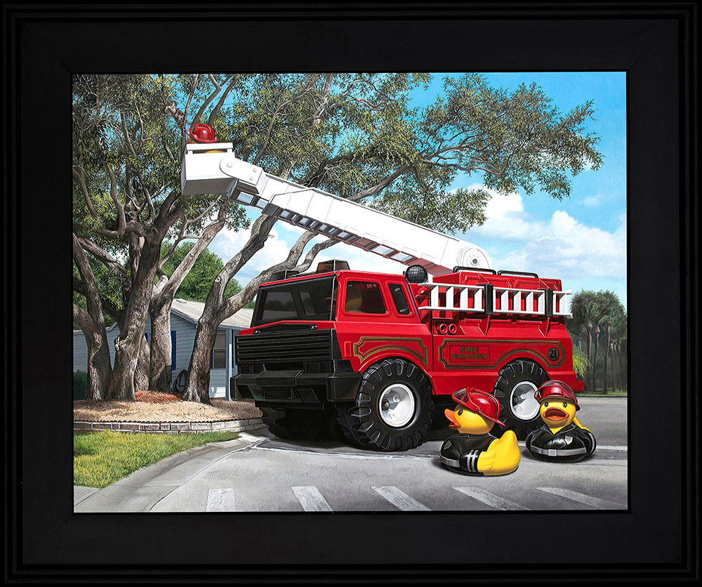 Kevin grass fire quackers black frame acrylic on aluminum panel painting s8omok