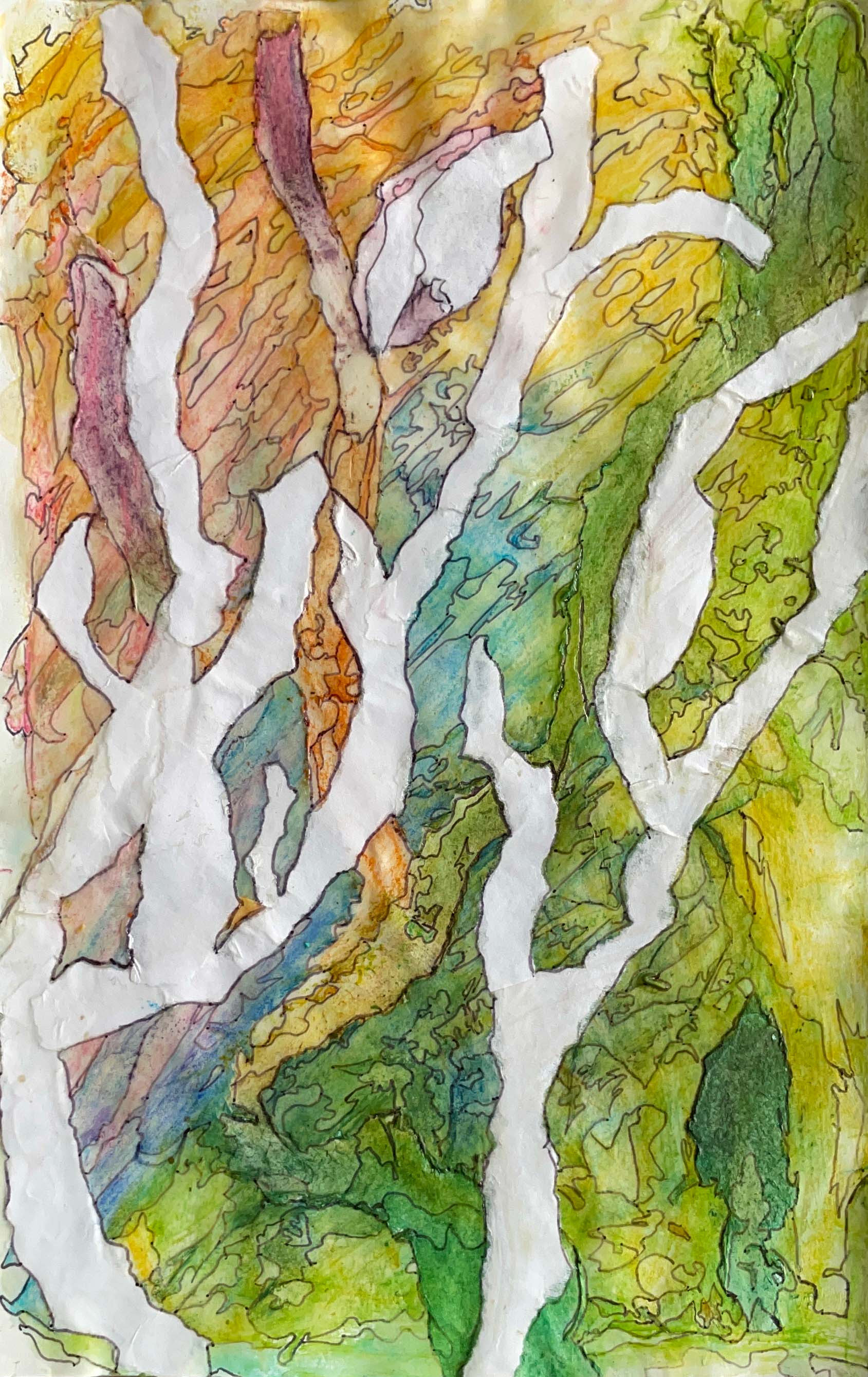 Watercolor collage tree nj1txb