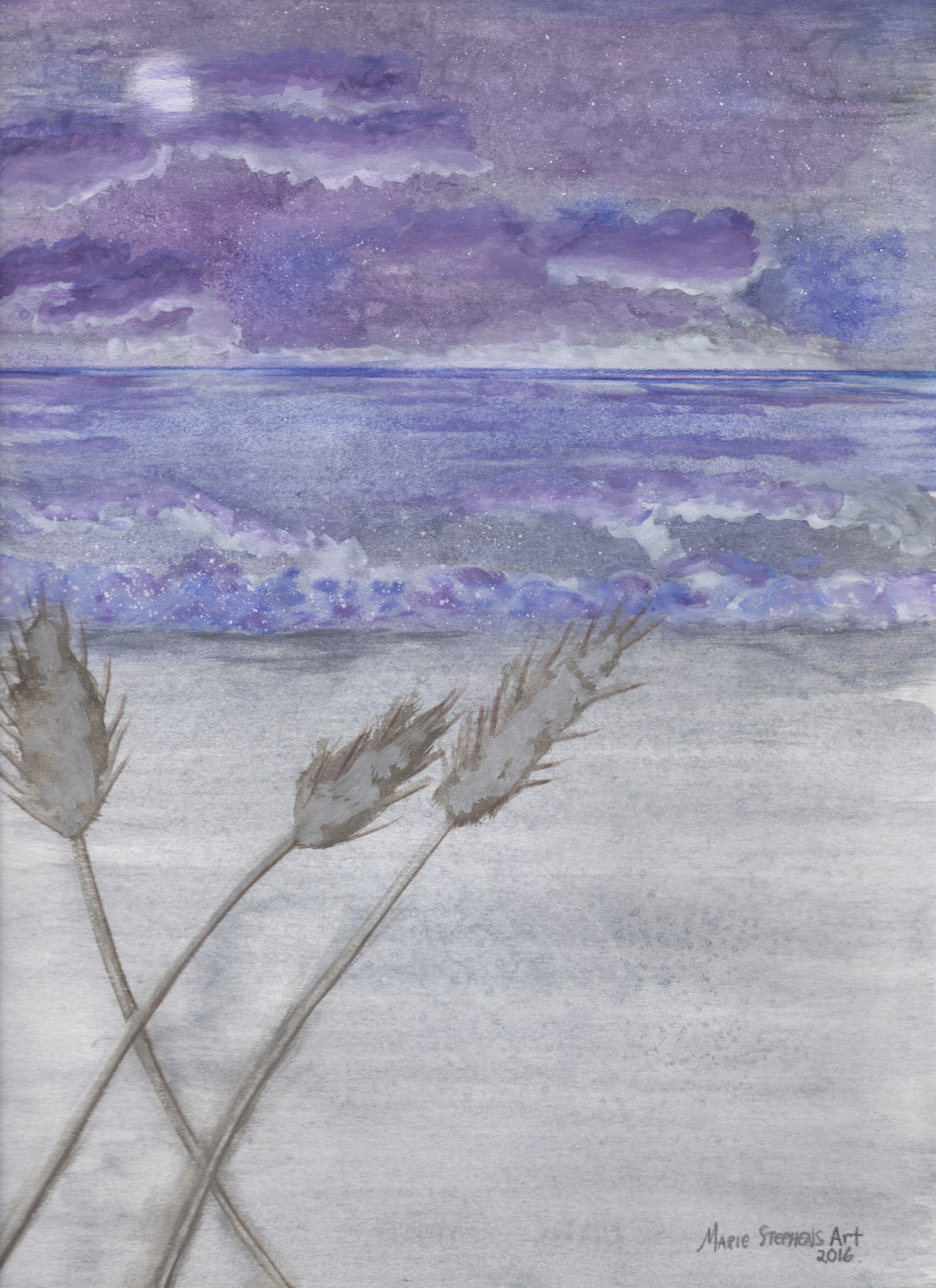Purple sky moonlit beach wheat zxcdjj