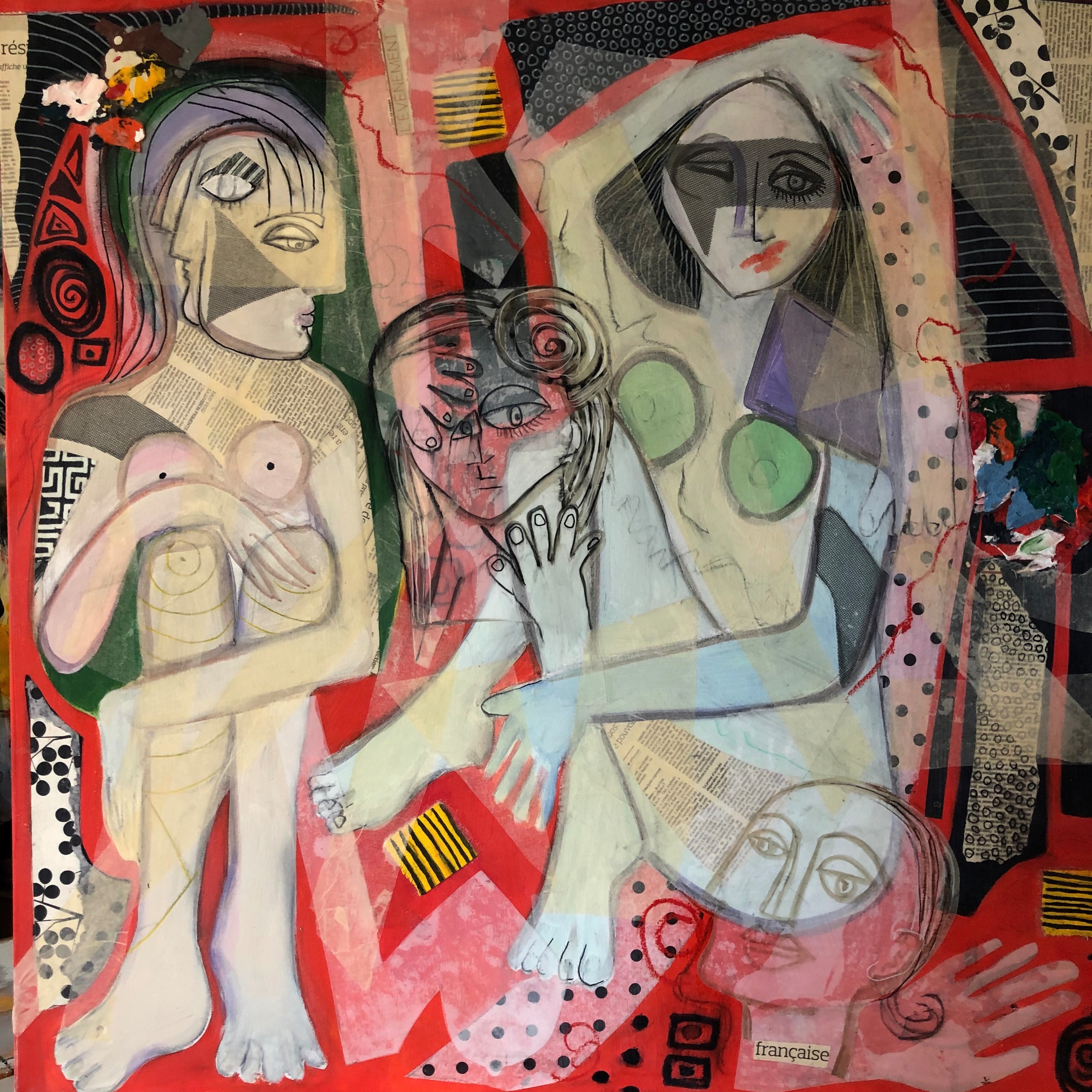 Deveuve alexis spa day 36 22 x 36 22  mixed media and collage on canvas qxnbr6