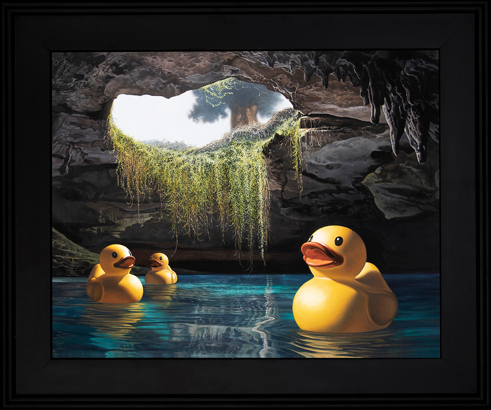 Kevin grass quacks in the earth black frame acrylic on aluminum panel painting dizcjr