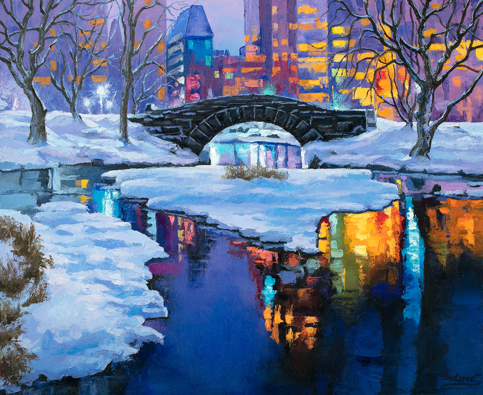 Magical winter night. gapstow bridge. central park. hgmx6u