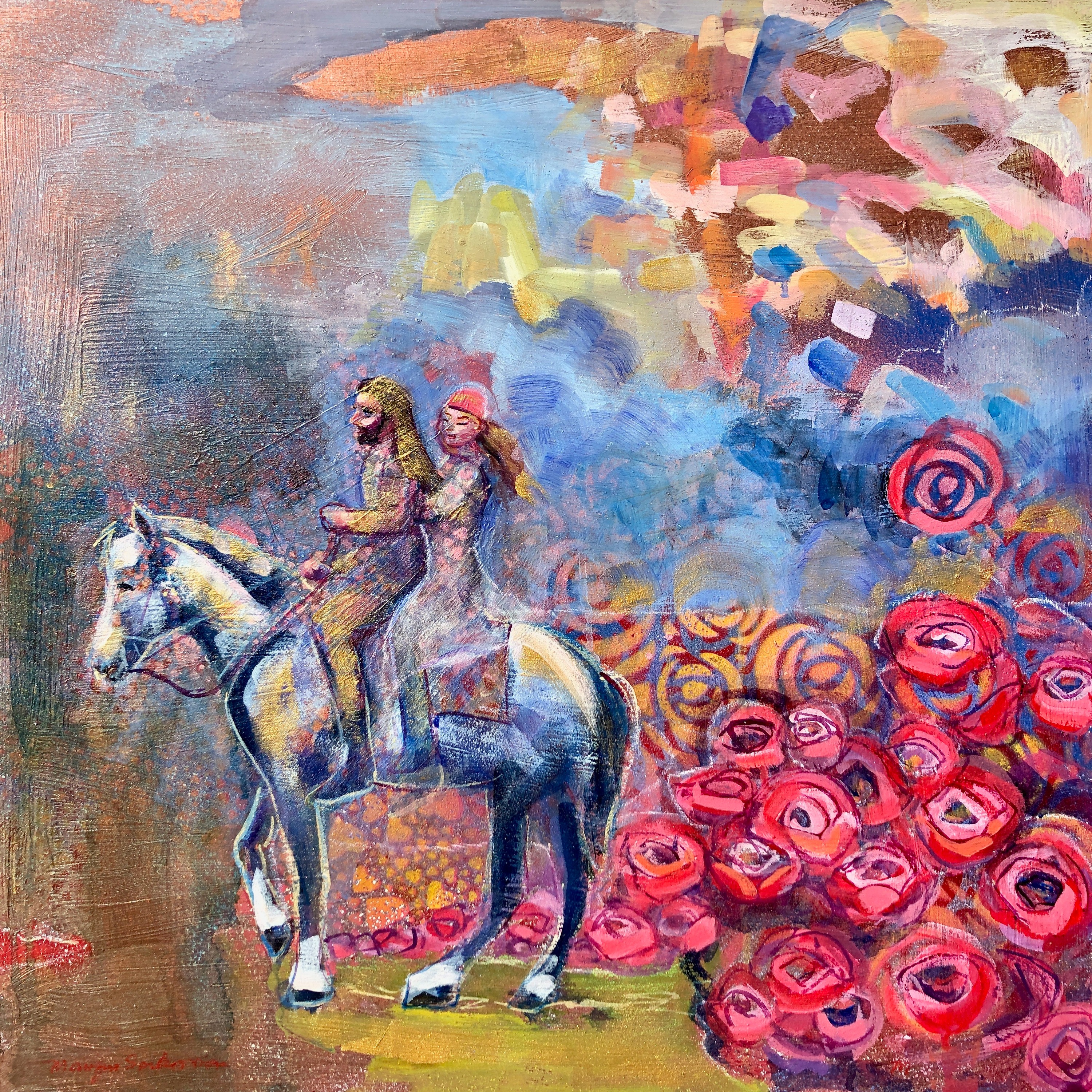 In the king s garden beloved riders 1 mixed media 24x24 r6nj3r