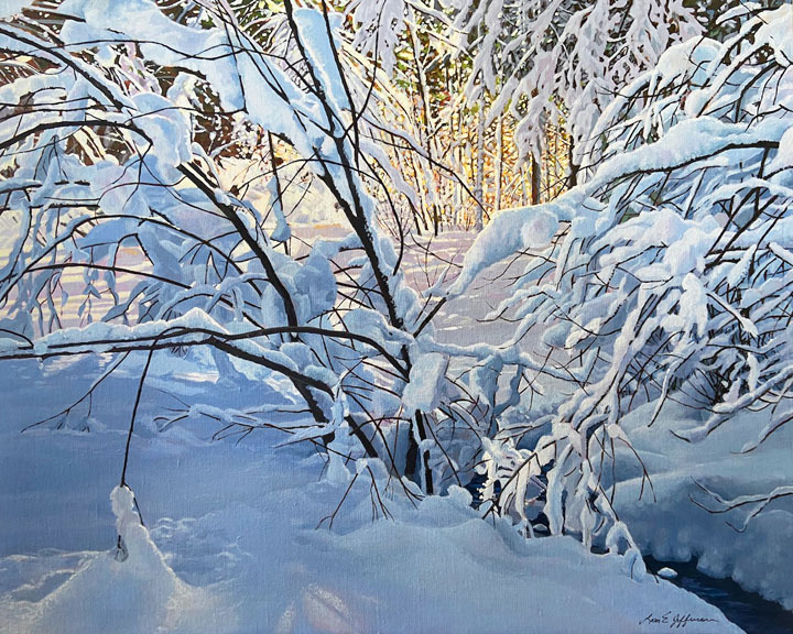 Snow laden branches acrylic 16x20 fe4wrl