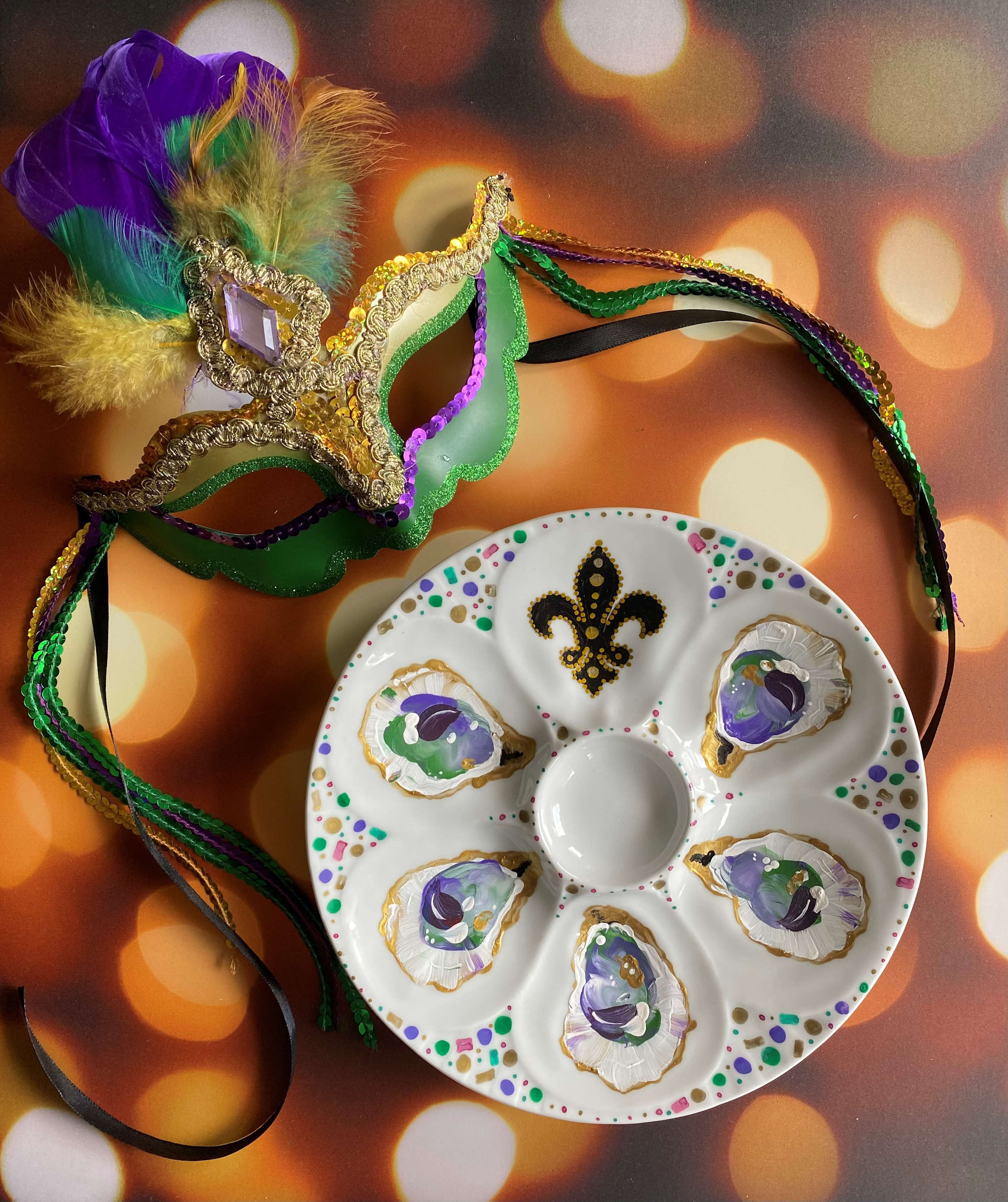 Oyster plate mardi gras confetti circles and rectangles dnxqcu