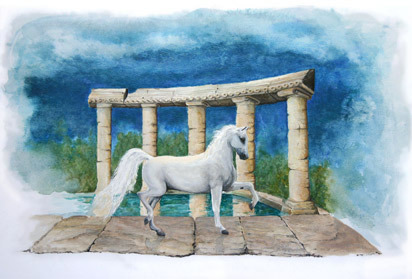 White horse in ruins 279 q4ynqk