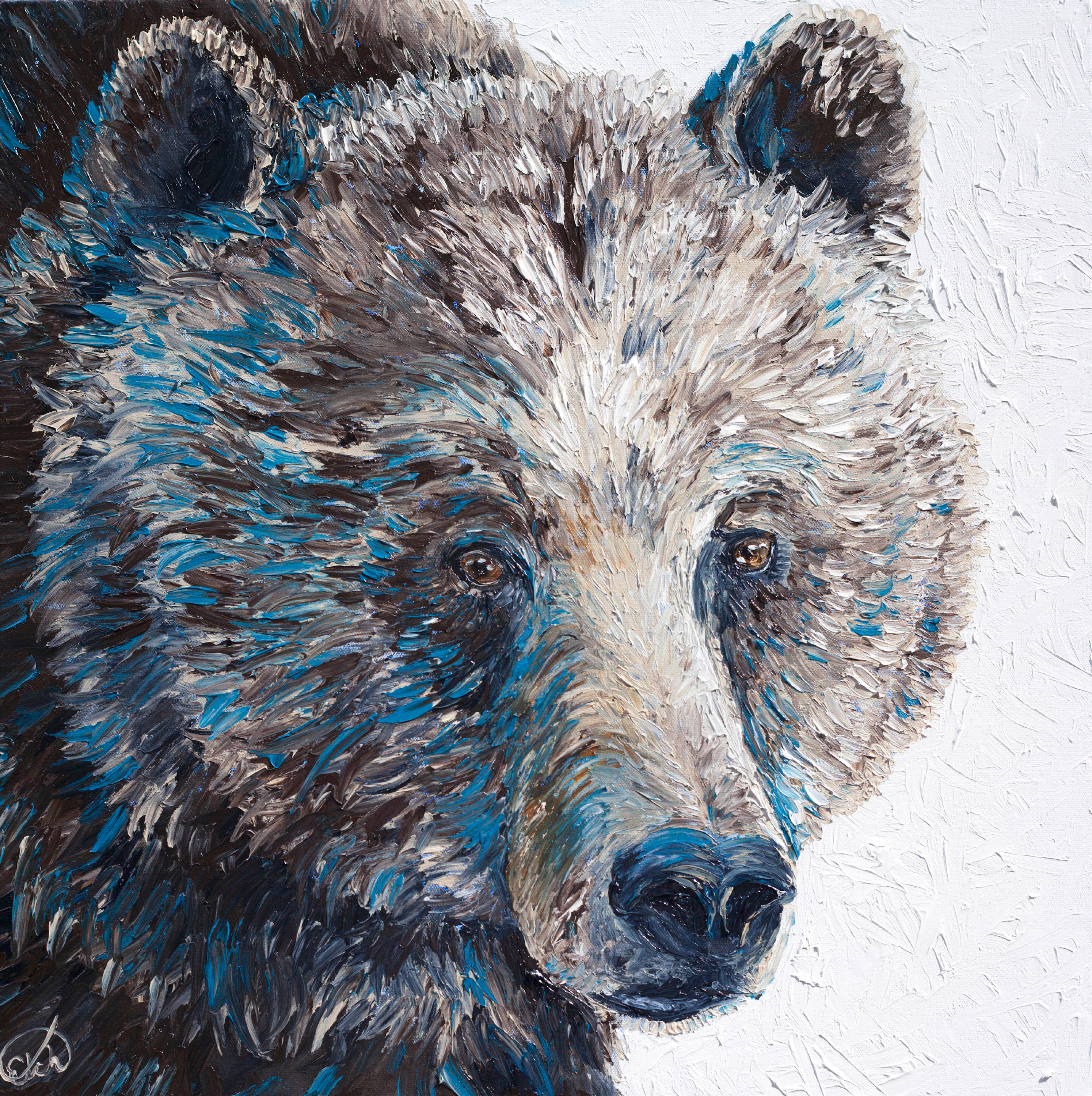 Elizabeth mordensky  portrait of a grizzly bear   oil finger painting  24x24 ornwep