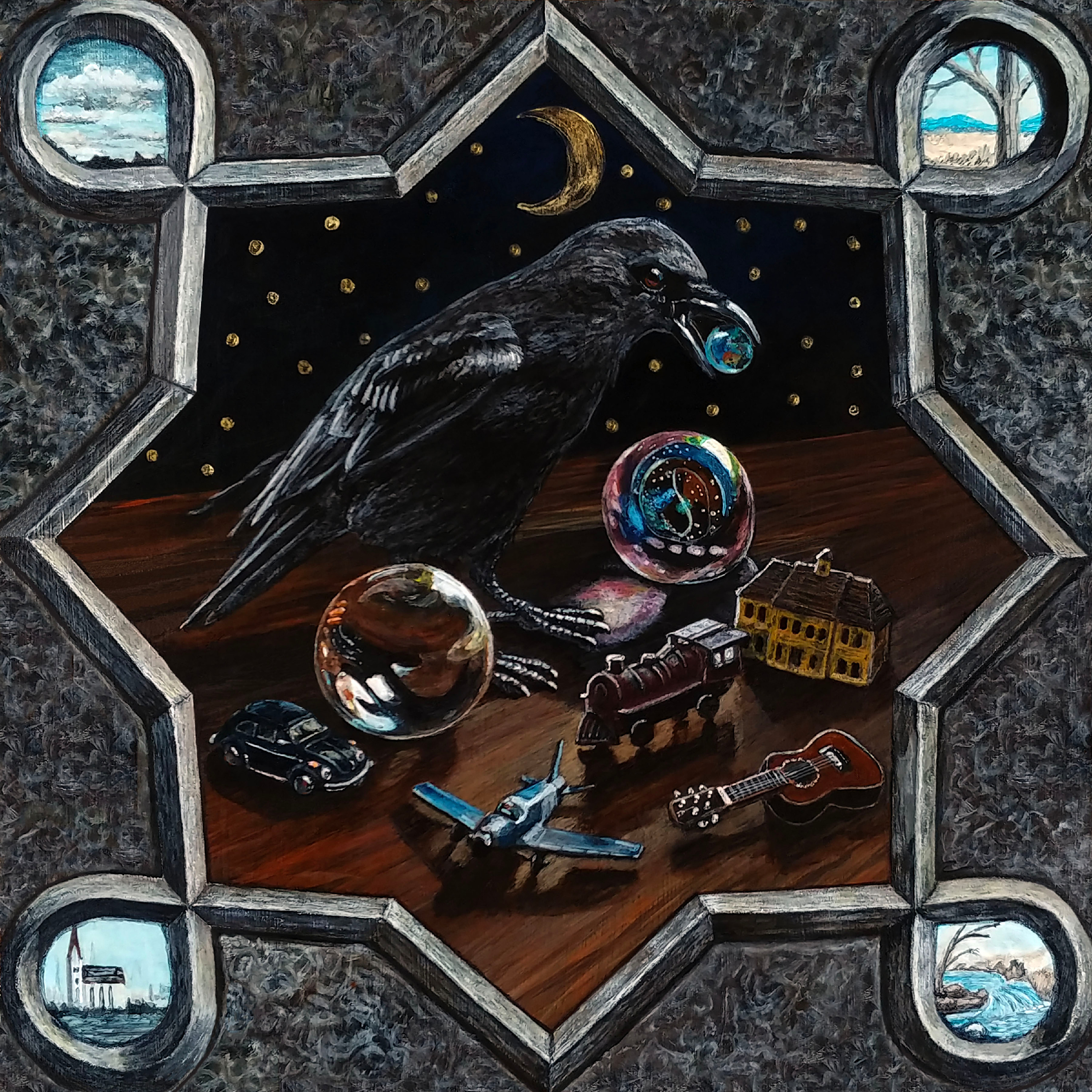Illustration no. 22   crow creates a miniature planet yjwox9