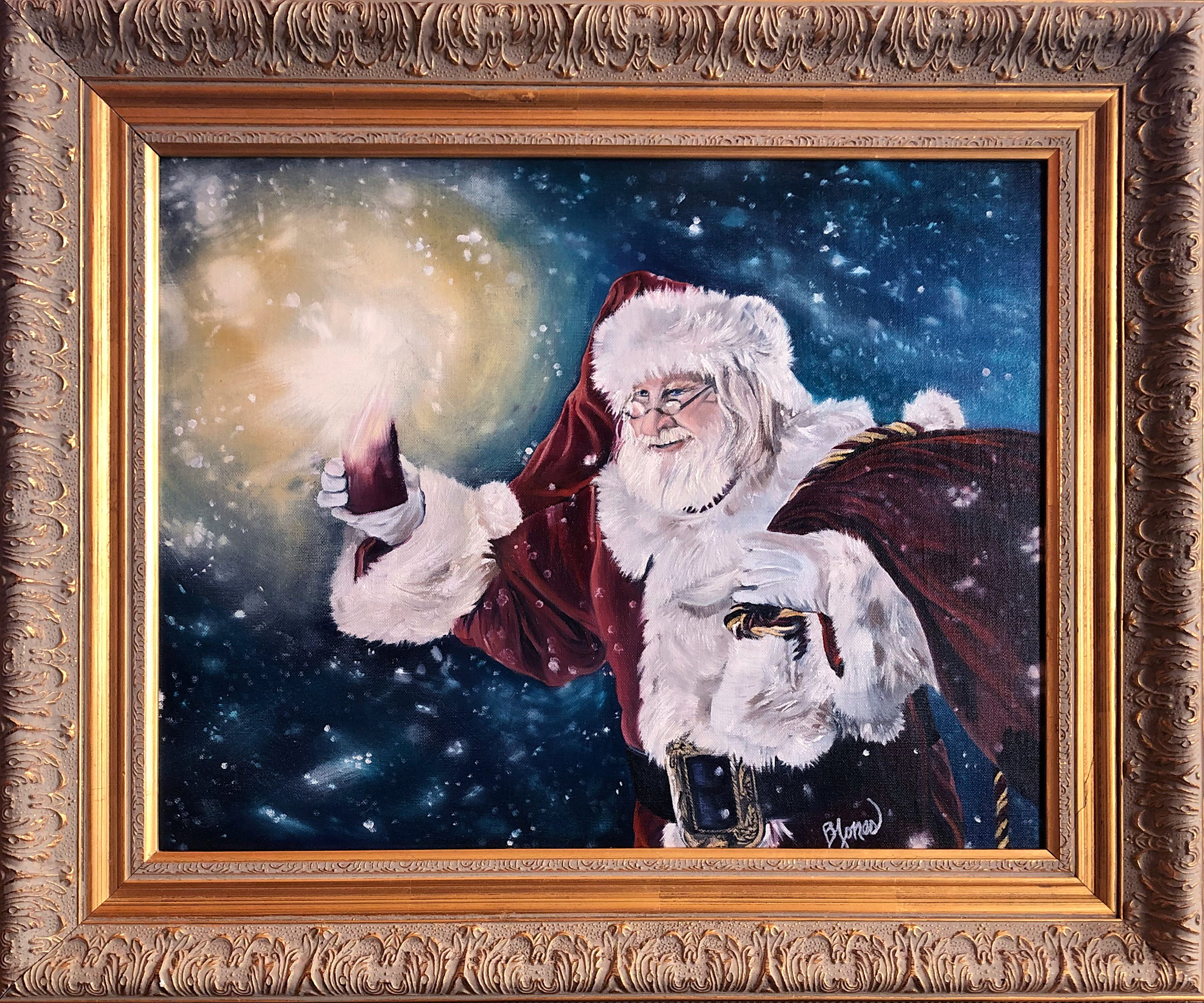 Santa with candle framed remjq8