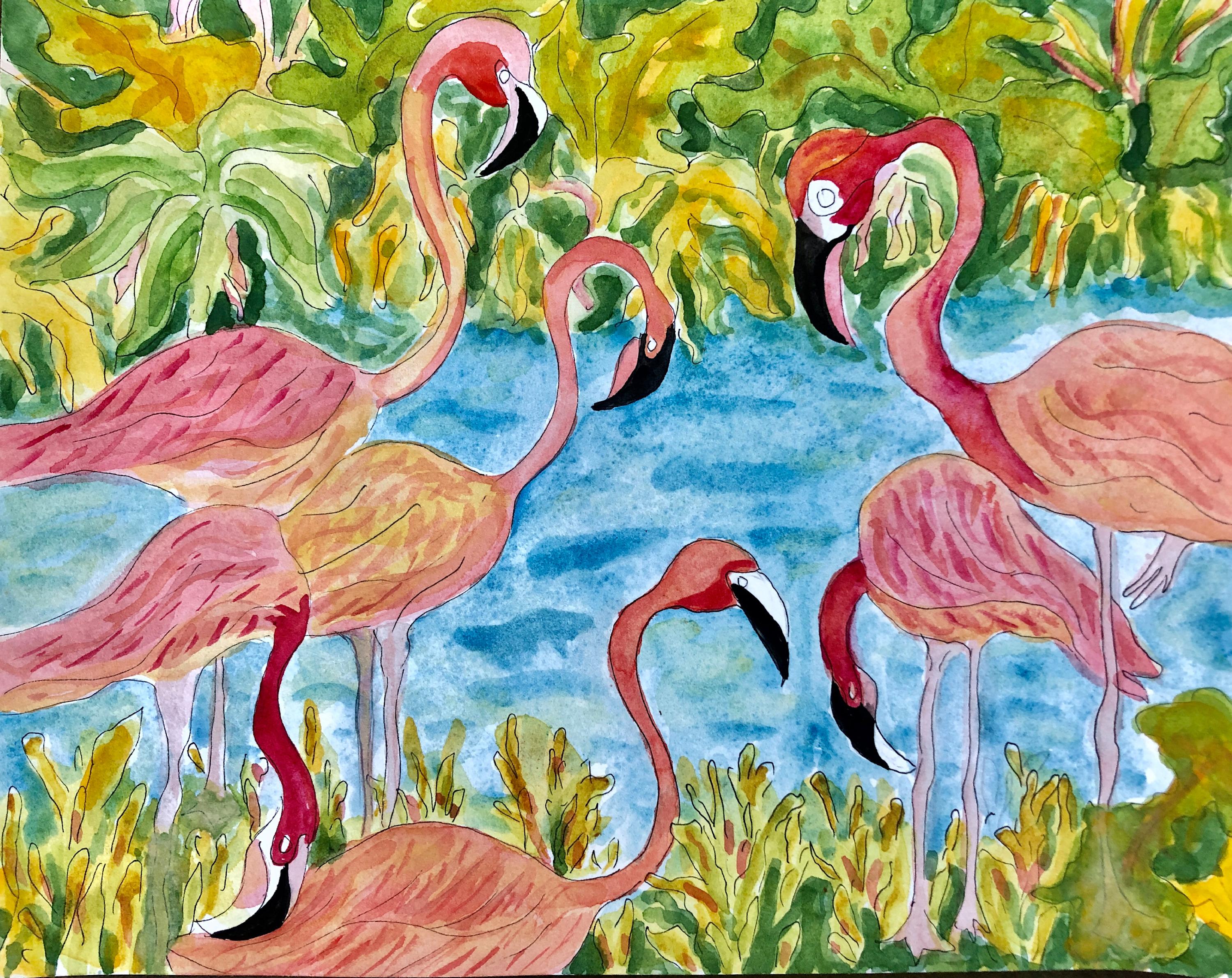 Becki thomas   colony of flamingos 9x12 zzzy0e