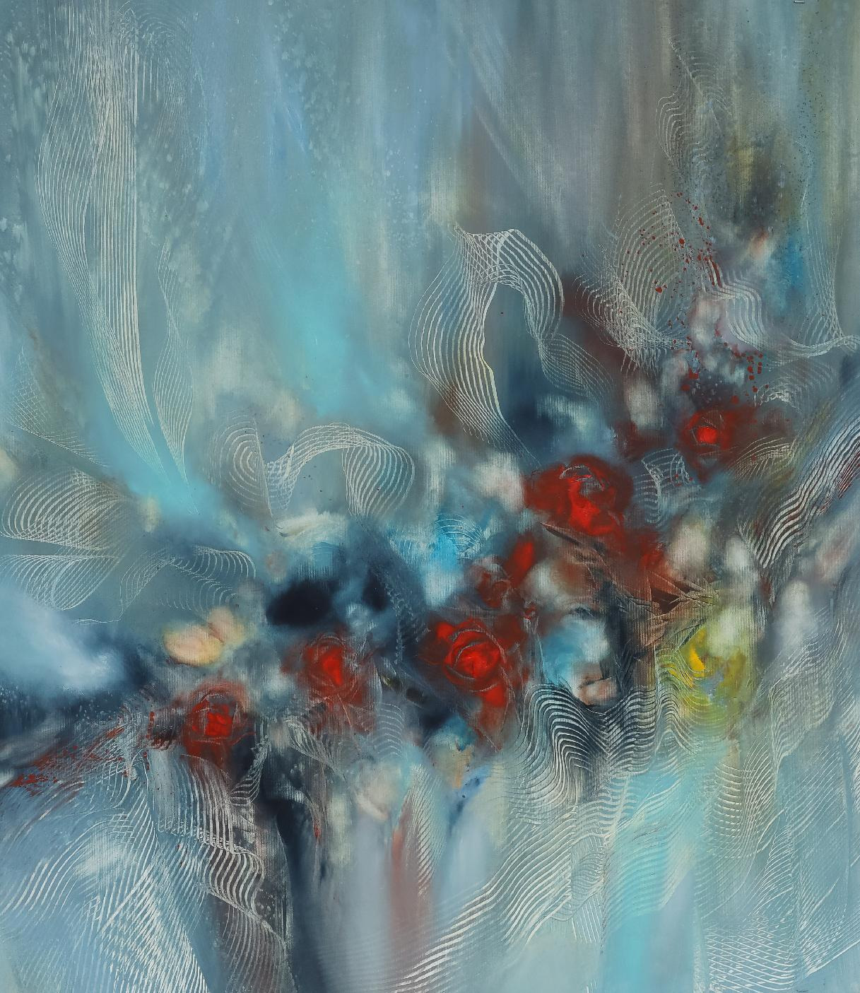Blue red flowers abstraction 100x100 pxlqst