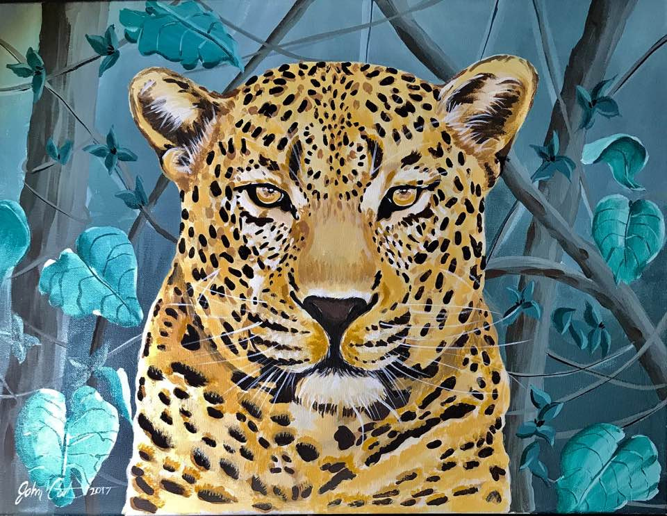 Wildlife catalfamo john 18x24 acrylic leapord face wnbjn9