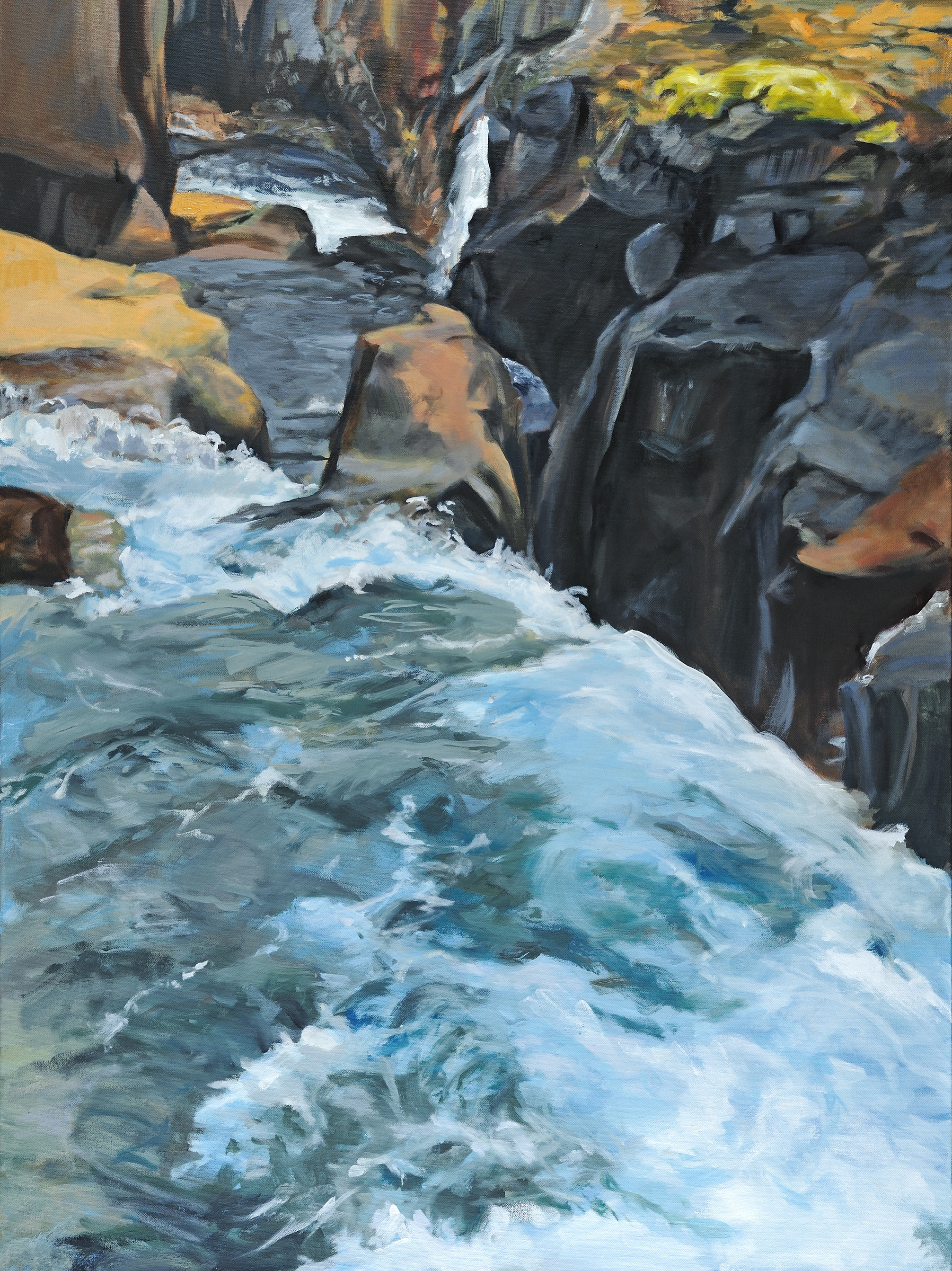 Rushing water and basalt boulders haucvj