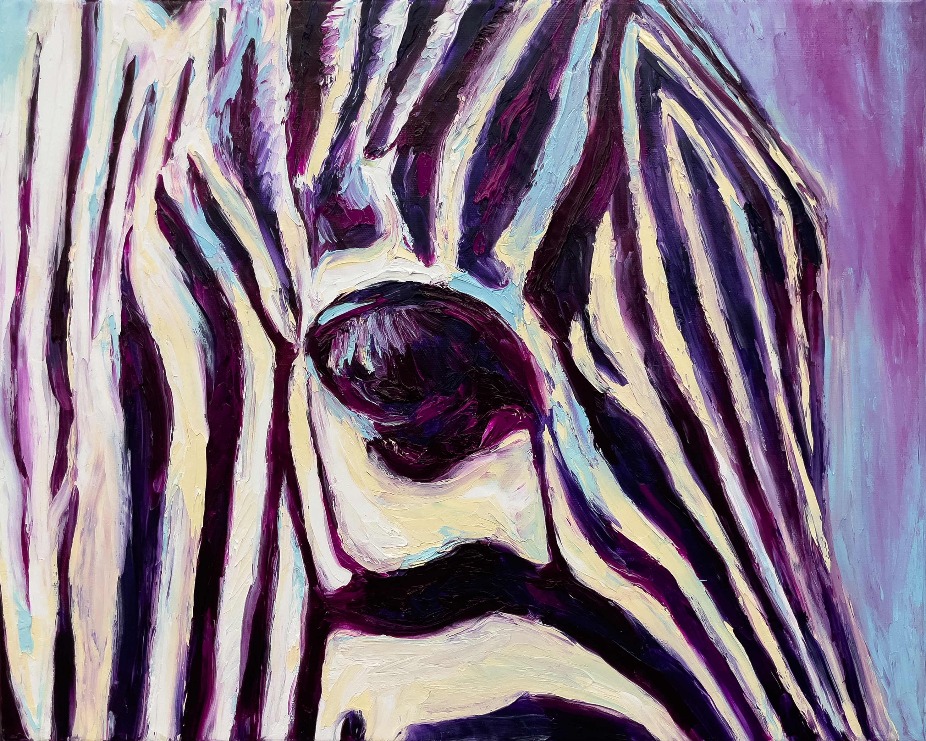 Kate wilson grevys zebra finger painted with oils on canvas 16x20inches 2022 g0blyp