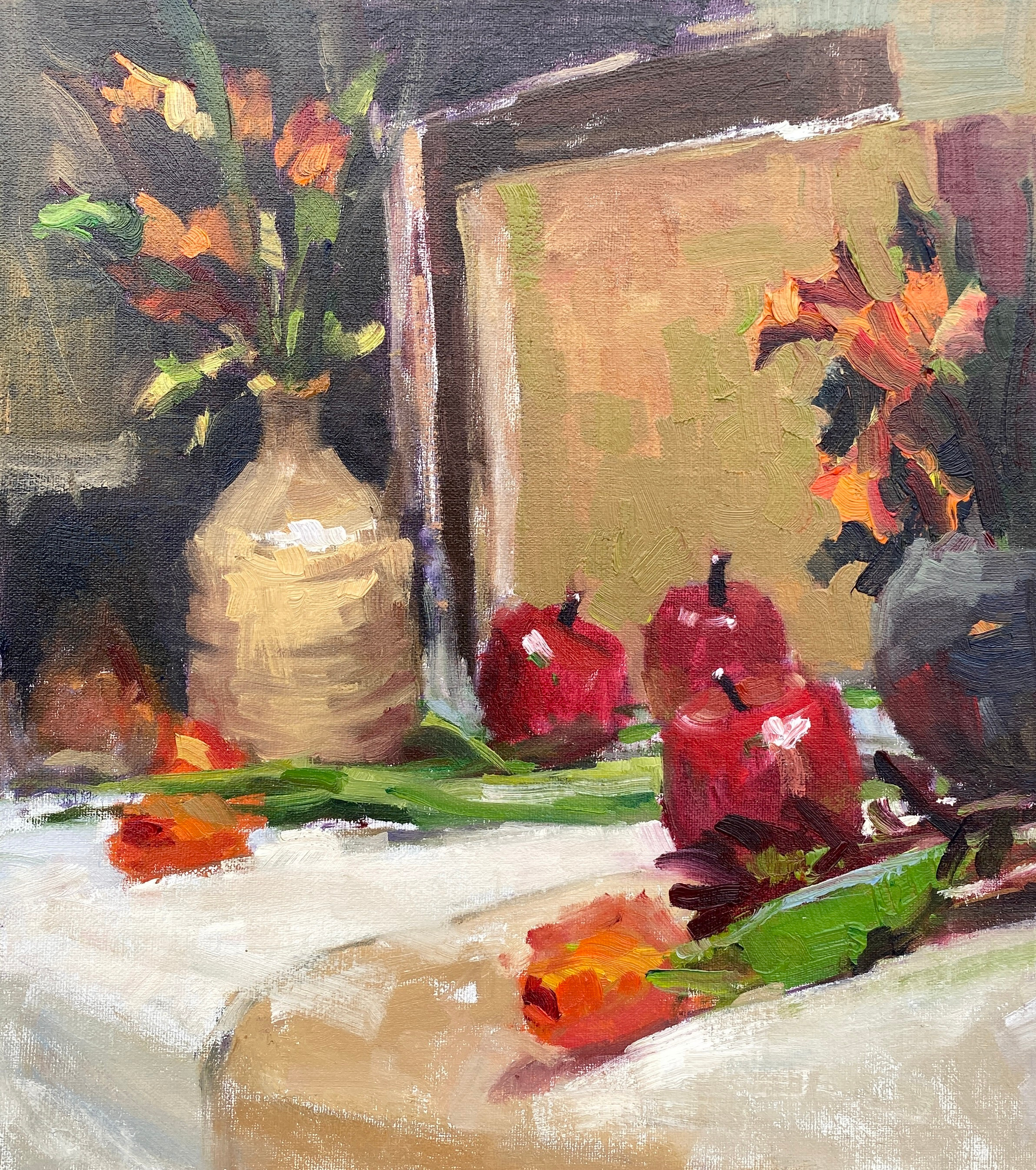 Toni danchik red apples and tulips stilll life 10 x 12 jvisys