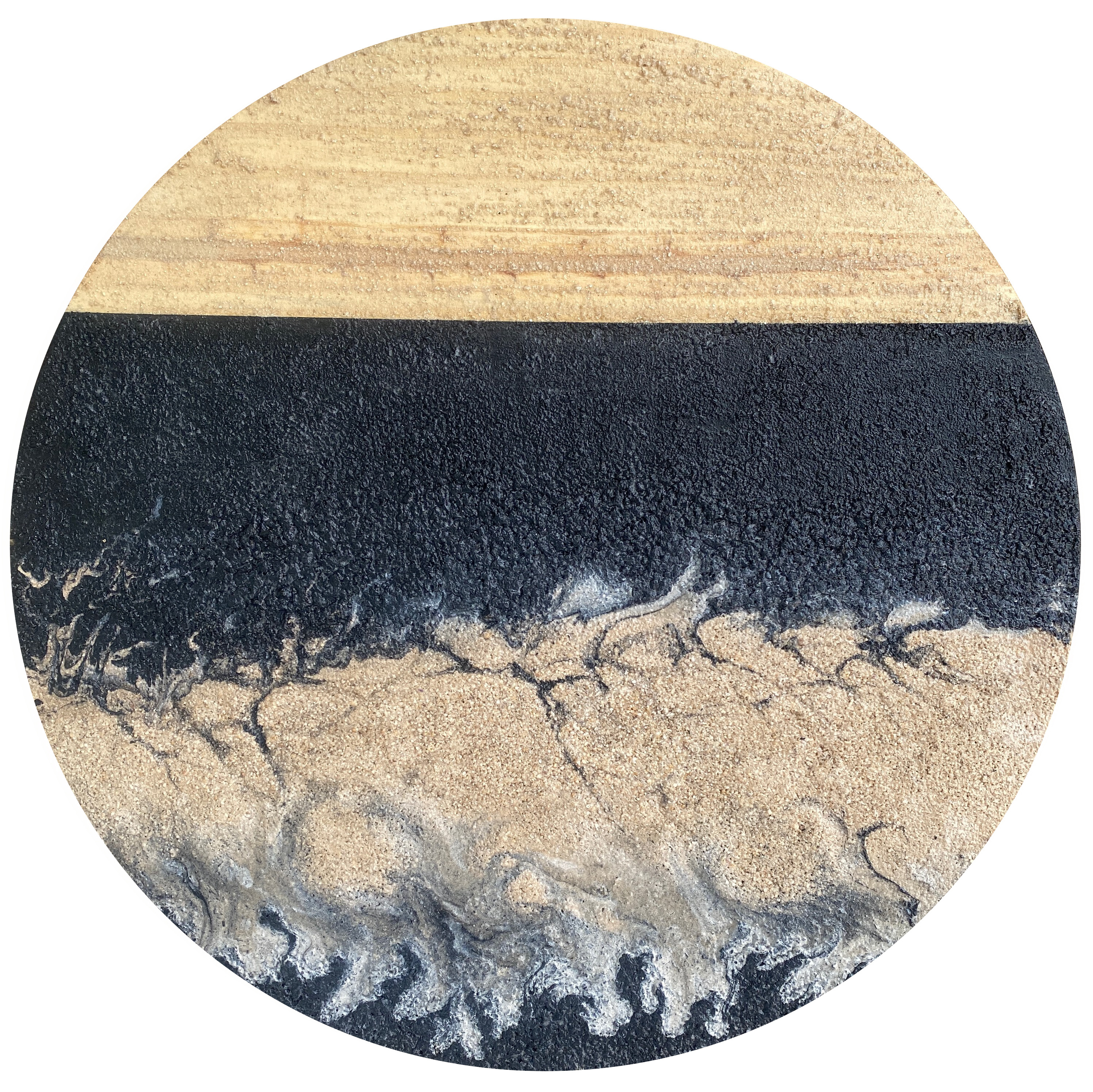 Andrea cermanski arroyo 2023 burnt tumbleweed sandstone and polymer on wood 18inch diameter apkwxc