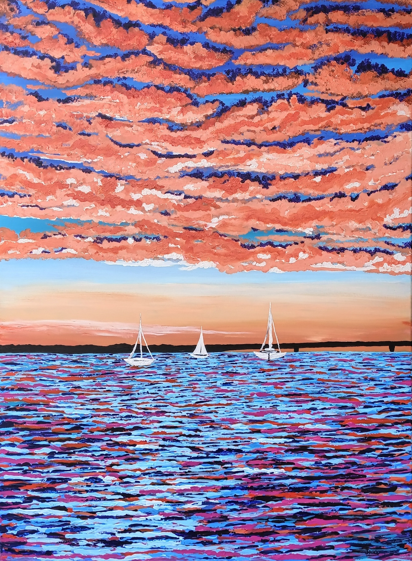 Sailing boats sunset 48x36 2100 prmbwi