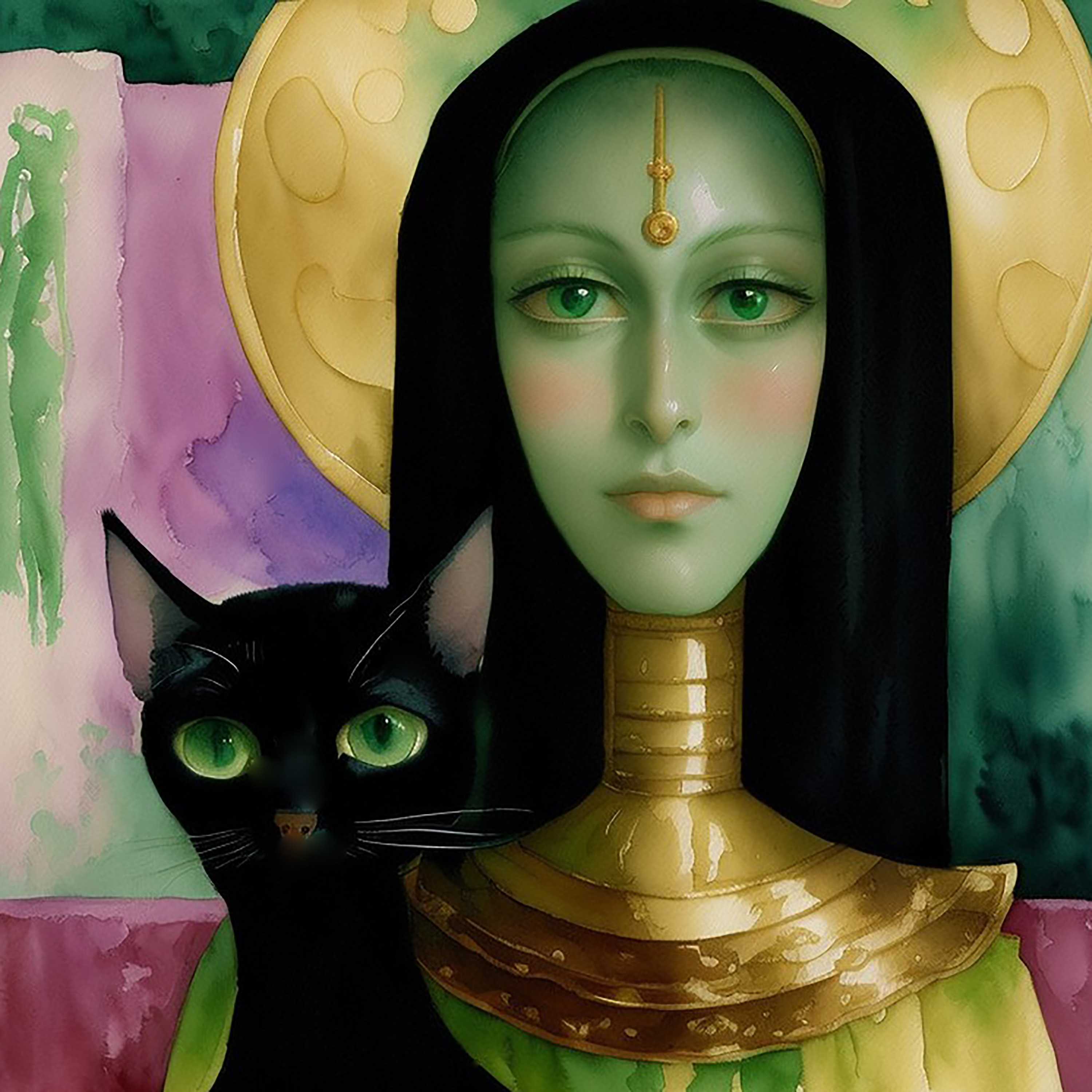 Green madonna and her cat e658f 10x10 300 z01vg5