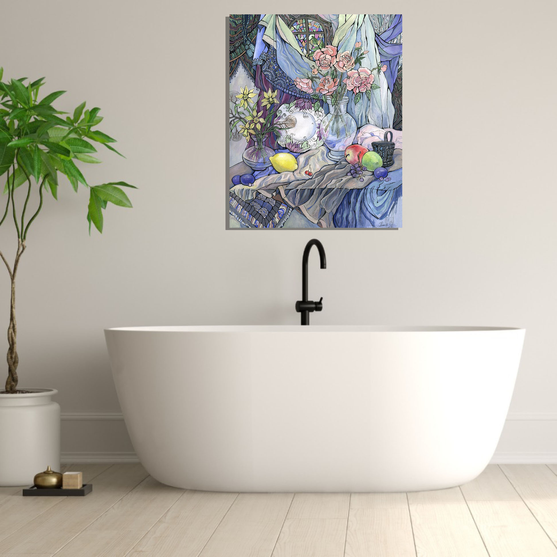 Oksana deco still life w roses in interior room tub gsjqso