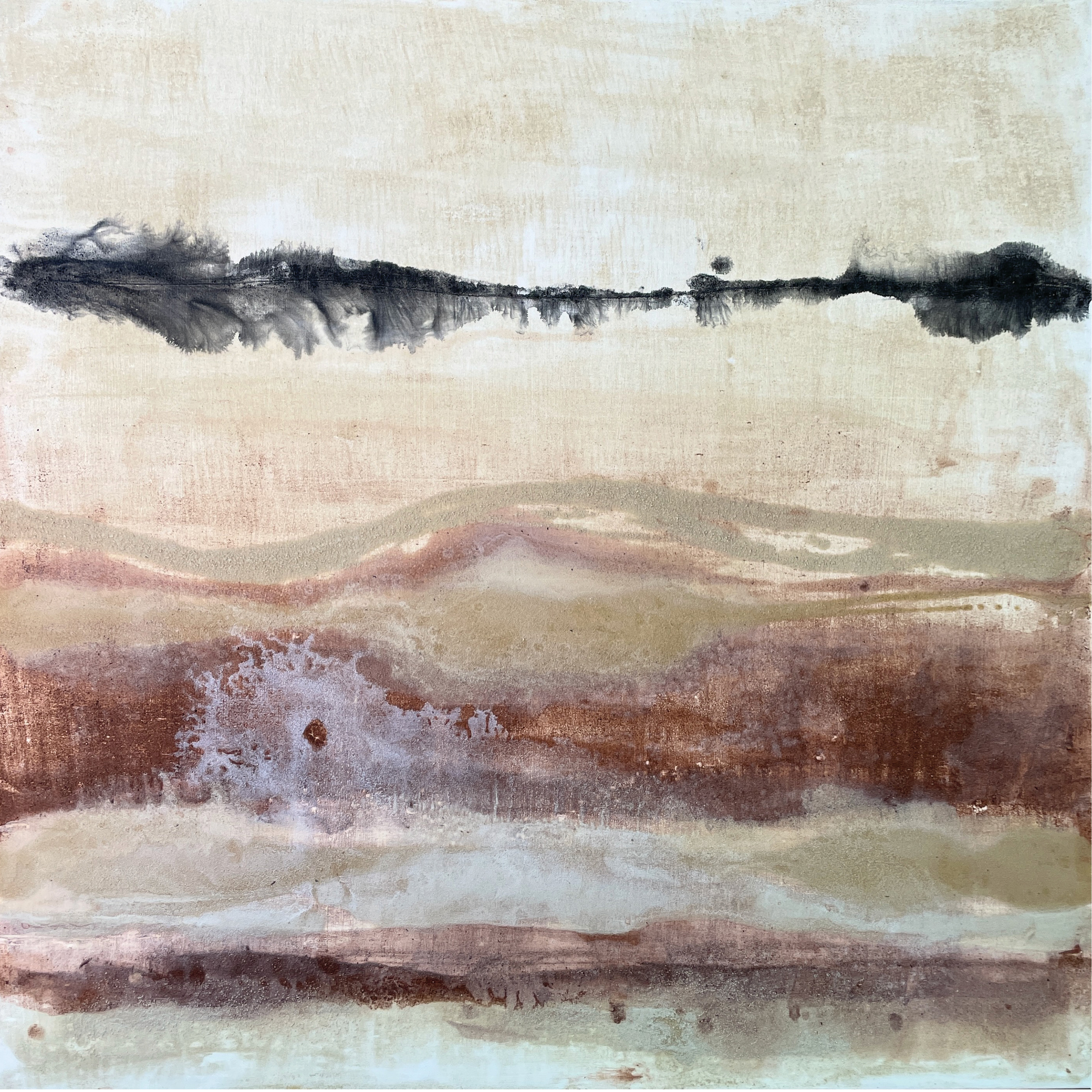 Sediment layers andrea cermanski burnt tumbleweeds rock pigments and polymer on canvas 36inchesx36inches.printsize loxvai