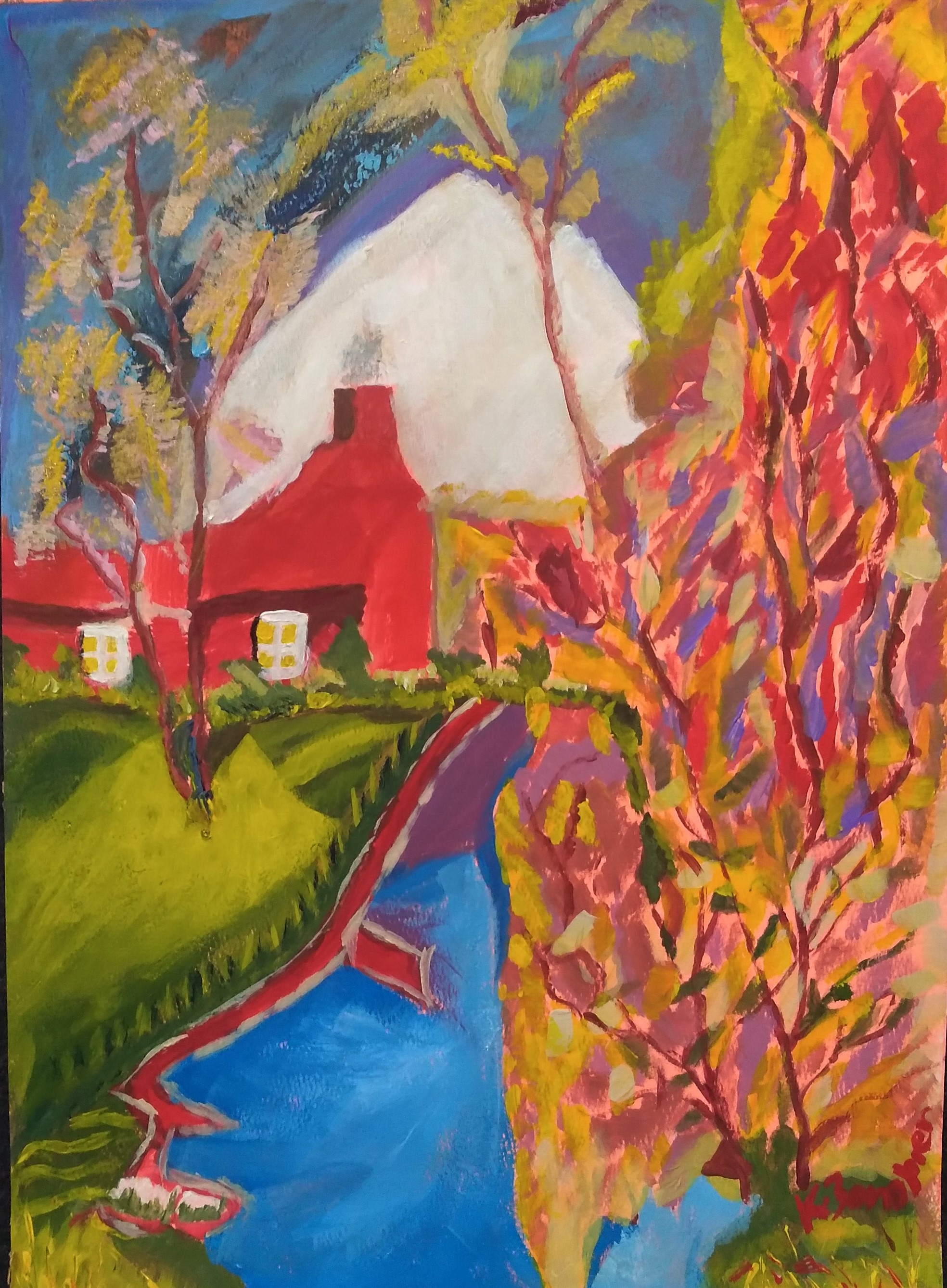 House On The Lake Original Art Khurshid Art Vision