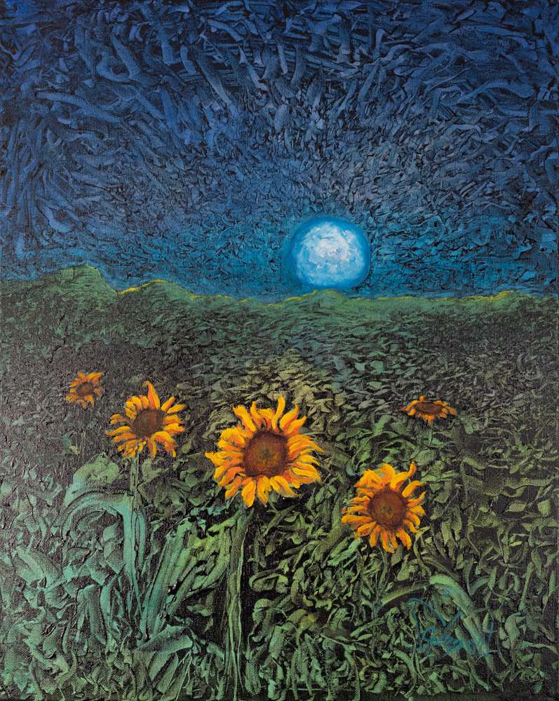 Moonrise over sunflowers   original 20x16  725 yudpfo