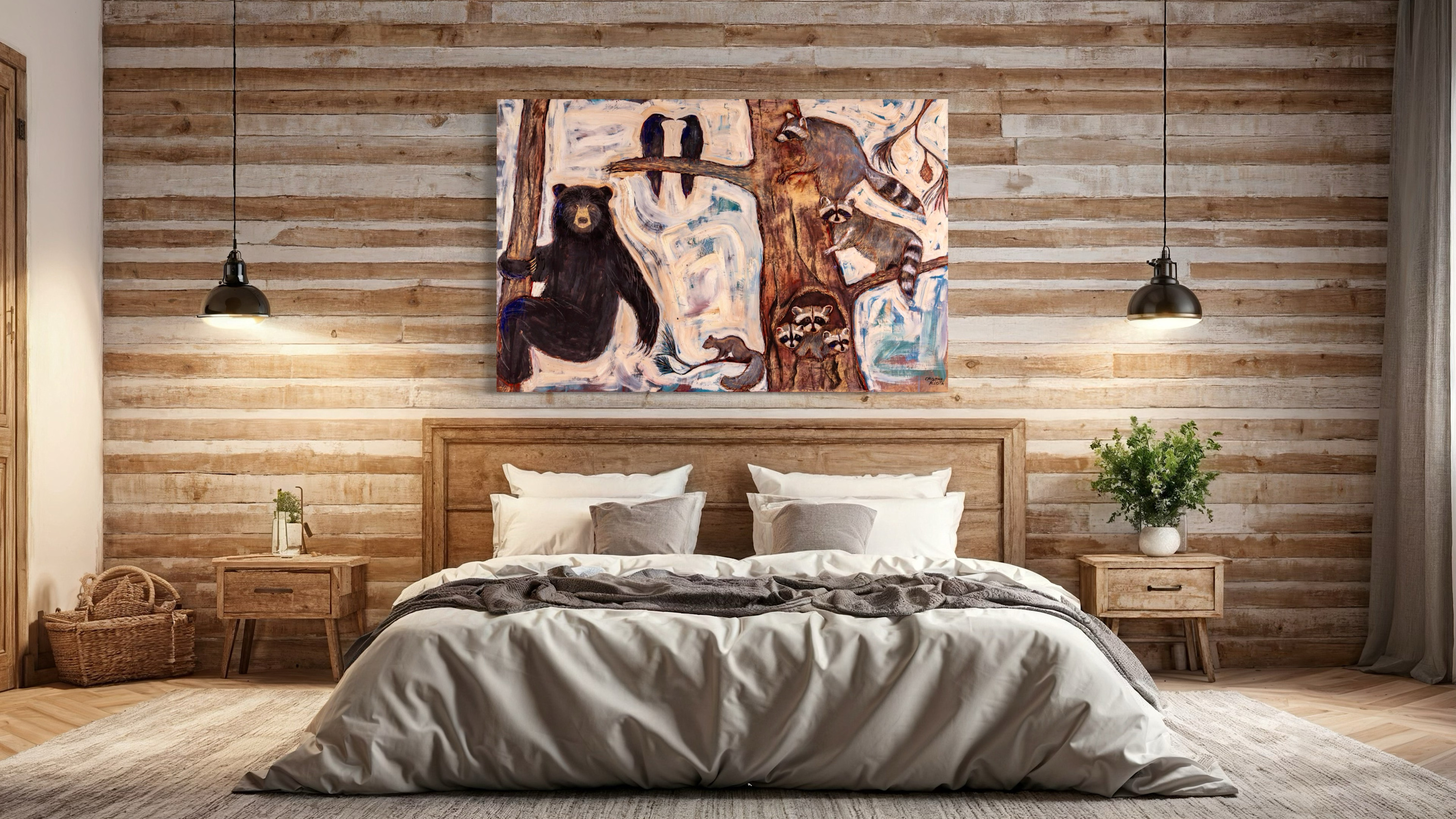 
        <div class='title'>
          Bear Raccoons Ravens squirrel Forest in situ
        </div>
       
        <div class='description'>
          Original Oil painting with wood carving on birch panel
        </div>
      