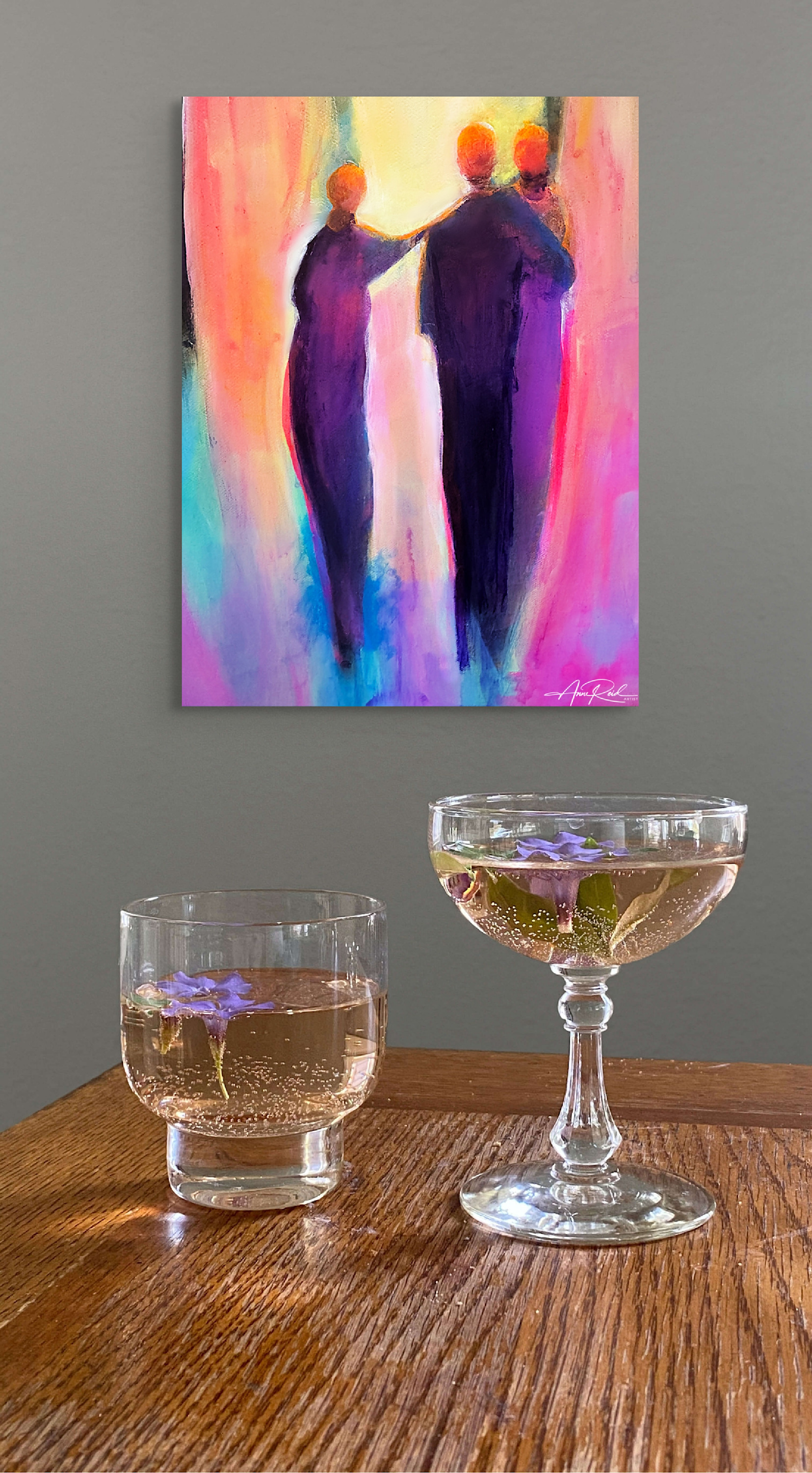 Friend of the Bridegroom print â dining room mock-up with champagne glasses, celebratory atmosphere.