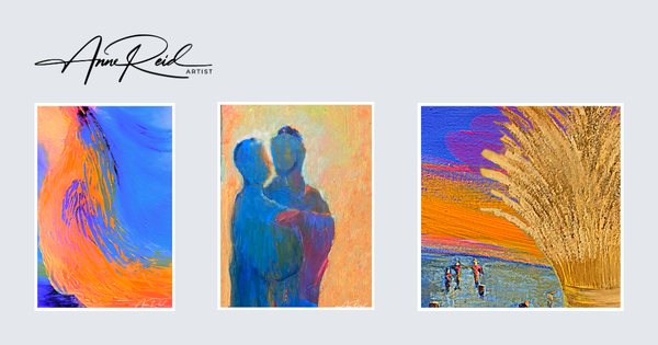 Triptych of Glory Stream 3, Ruth & Boaz, and Ruth Harvest 5 abstract prints in blues