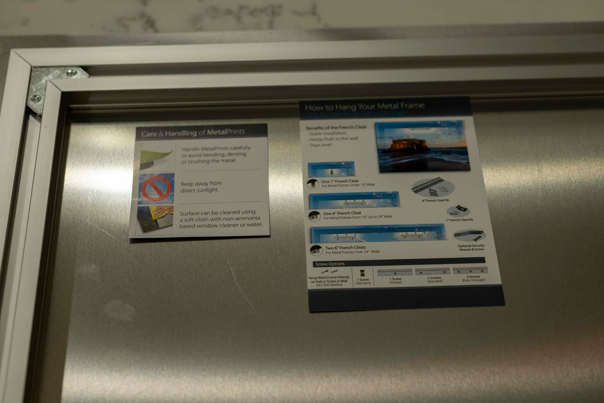 Satin metal print inset frame with cleat